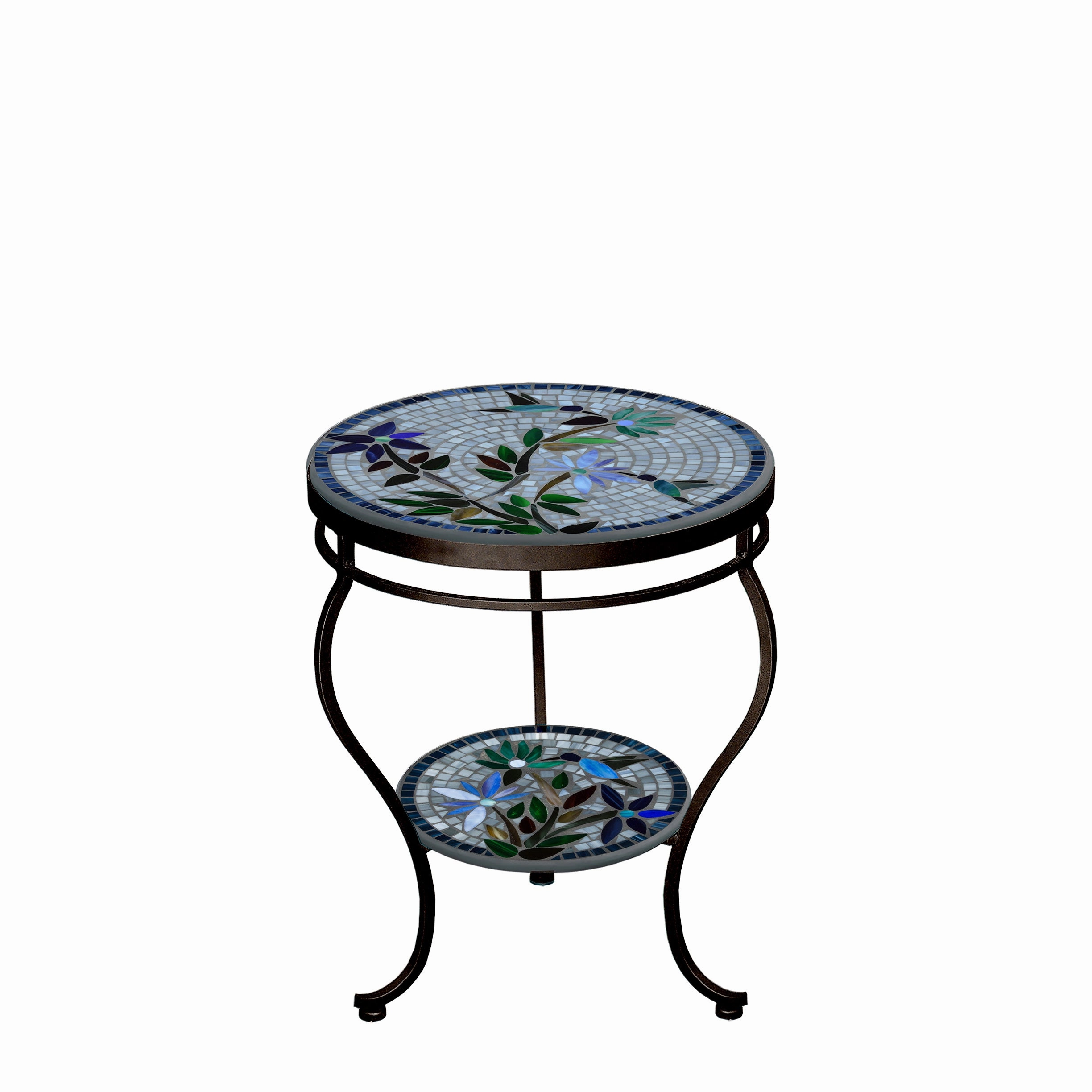 18" Mosaic Stone Top Double Tiered Side Table