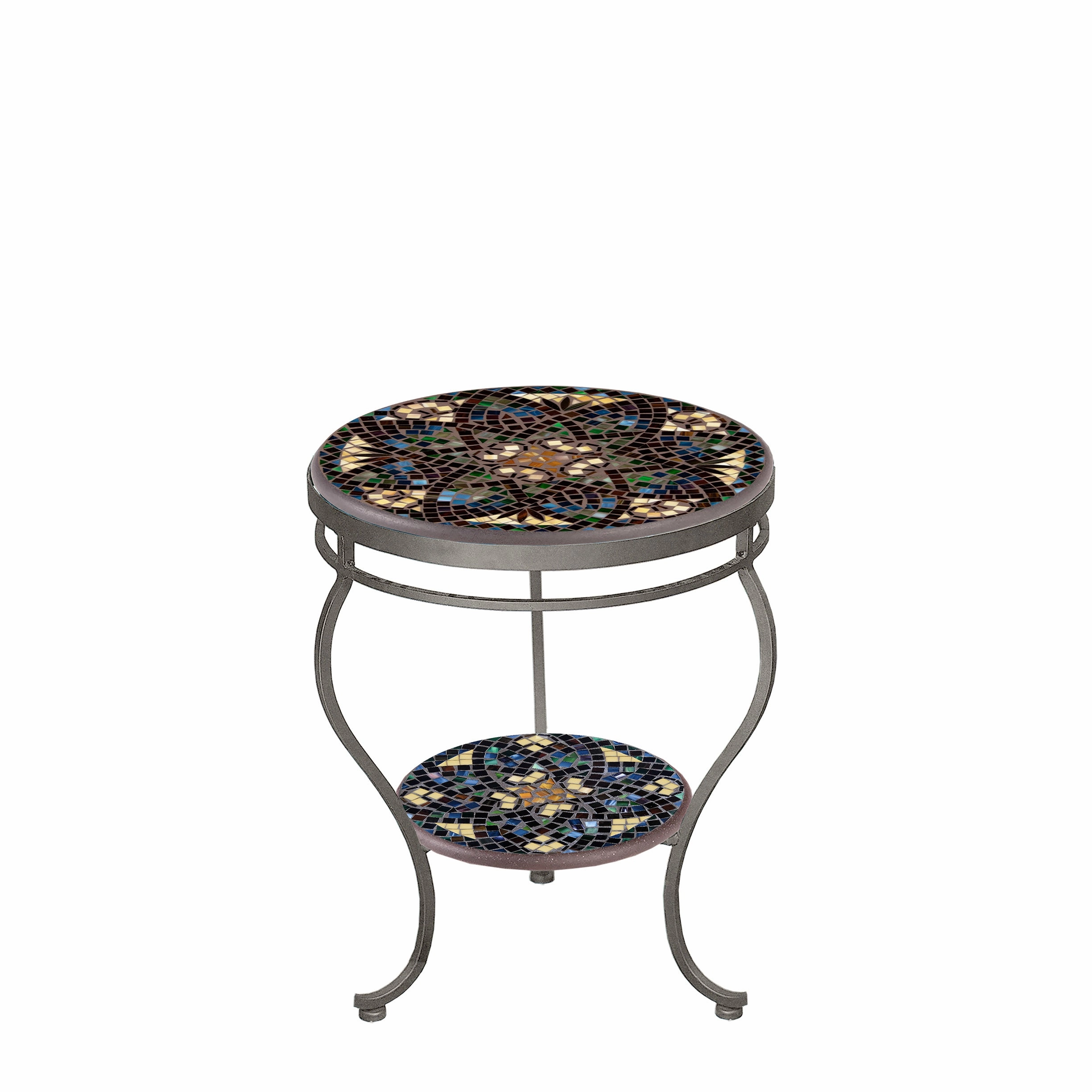 18" Mosaic Stone Top Double Tiered Side Table