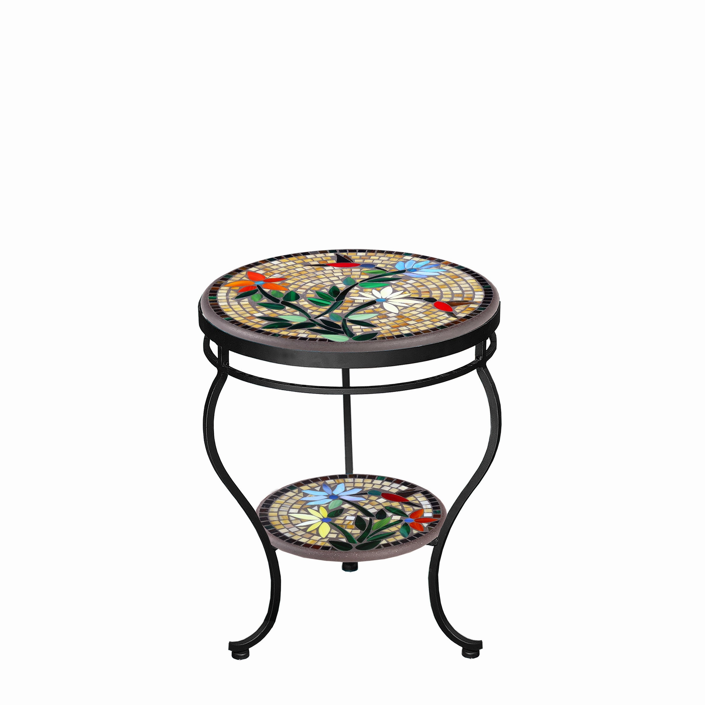 18" Mosaic Stone Top Double Tiered Side Table