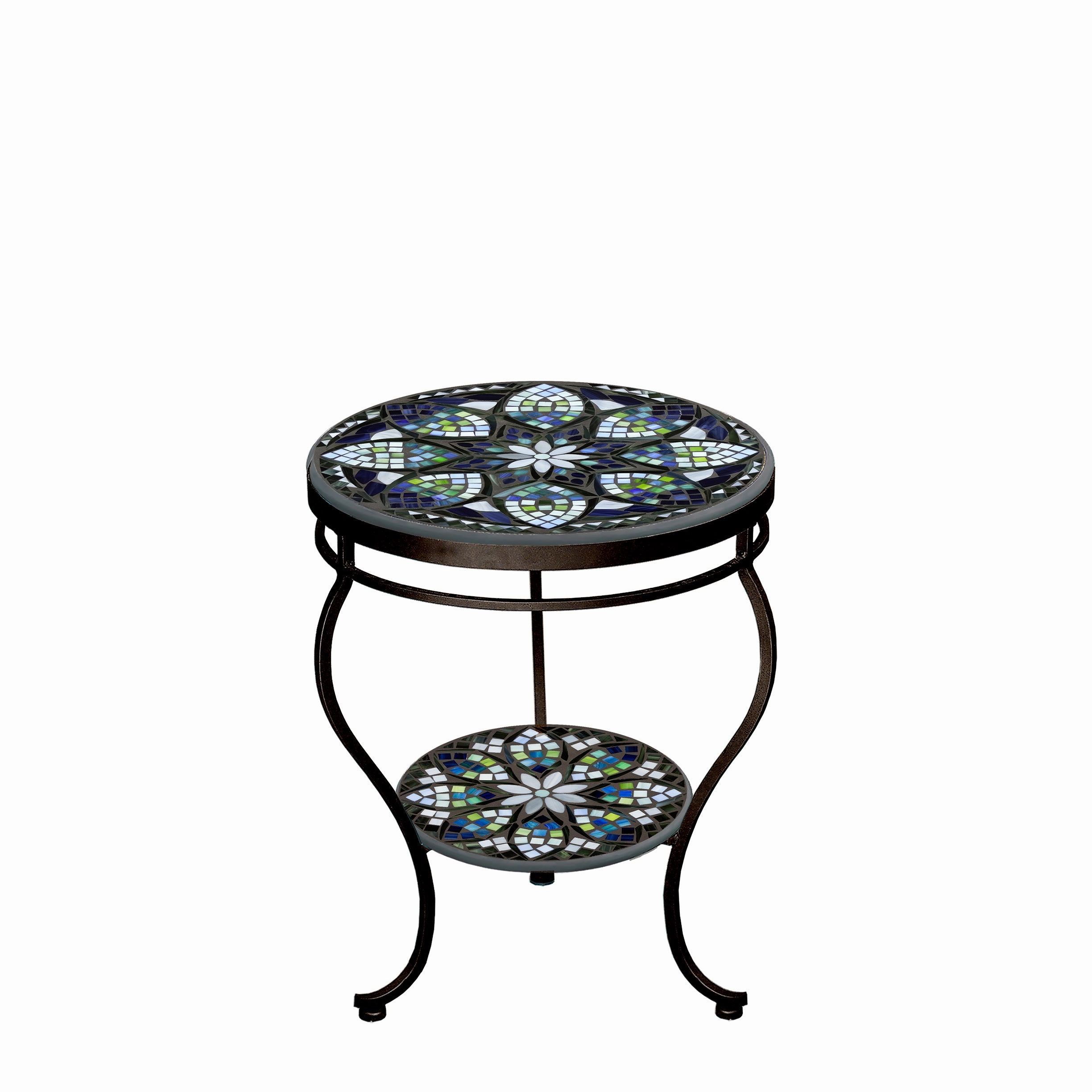 18" Mosaic Stone Top Double Tiered Side Table