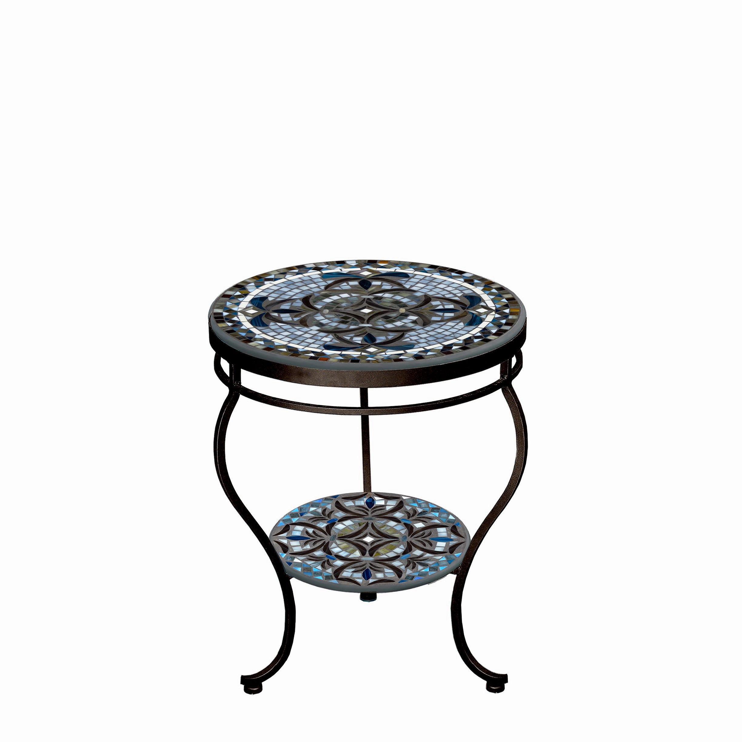 18" Mosaic Stone Top Double Tiered Side Table