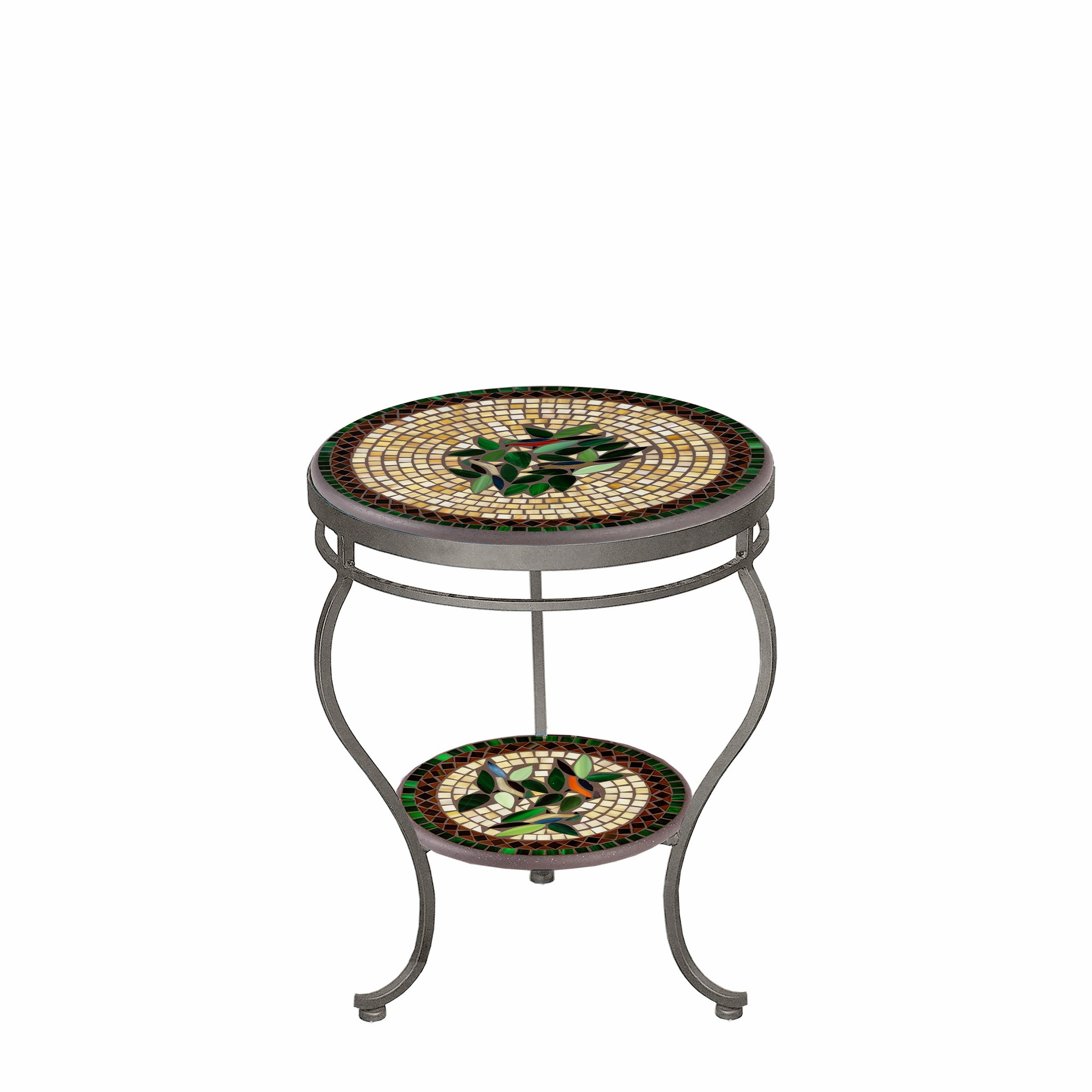 18" Mosaic Stone Top Double Tiered Side Table