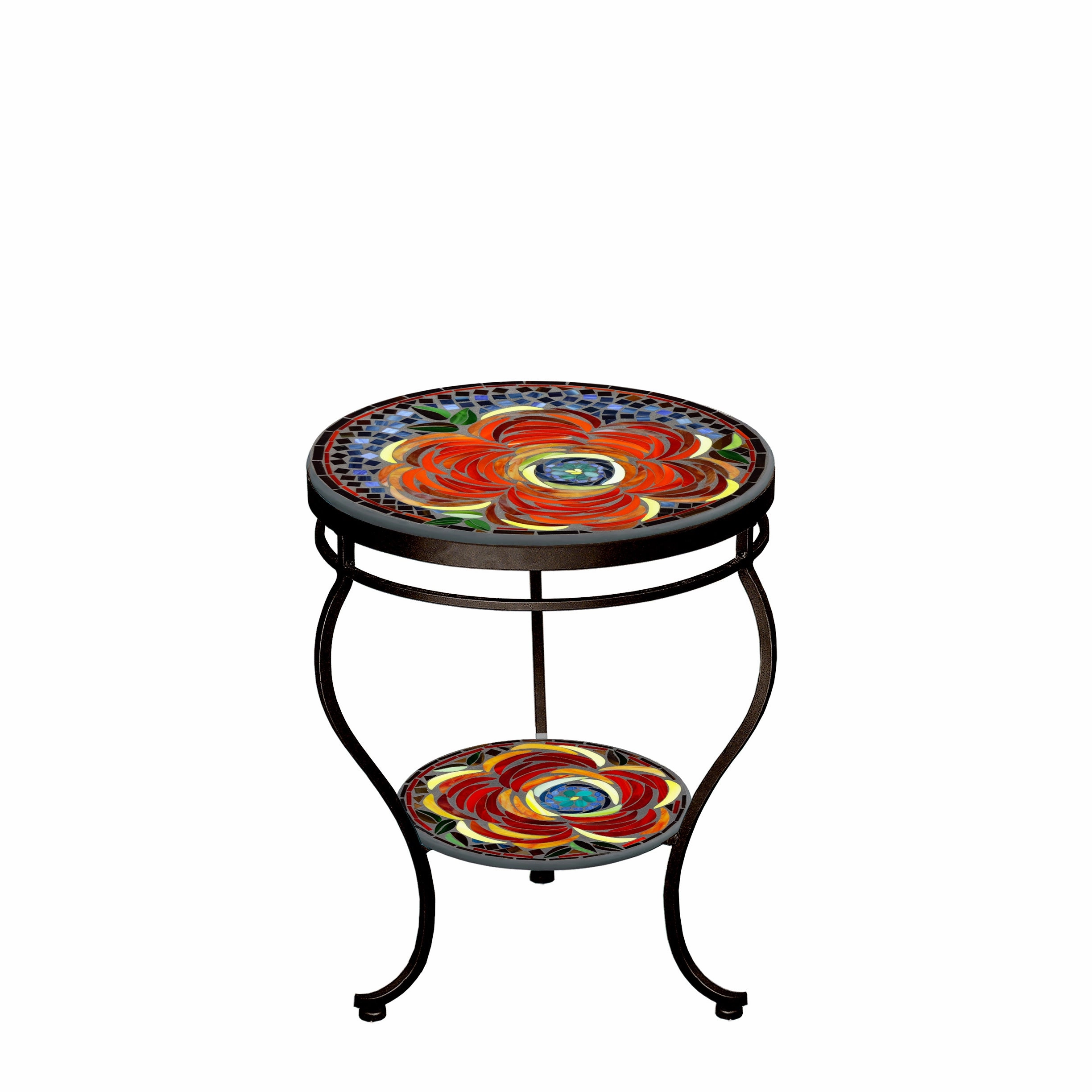 18" Mosaic Stone Top Double Tiered Side Table