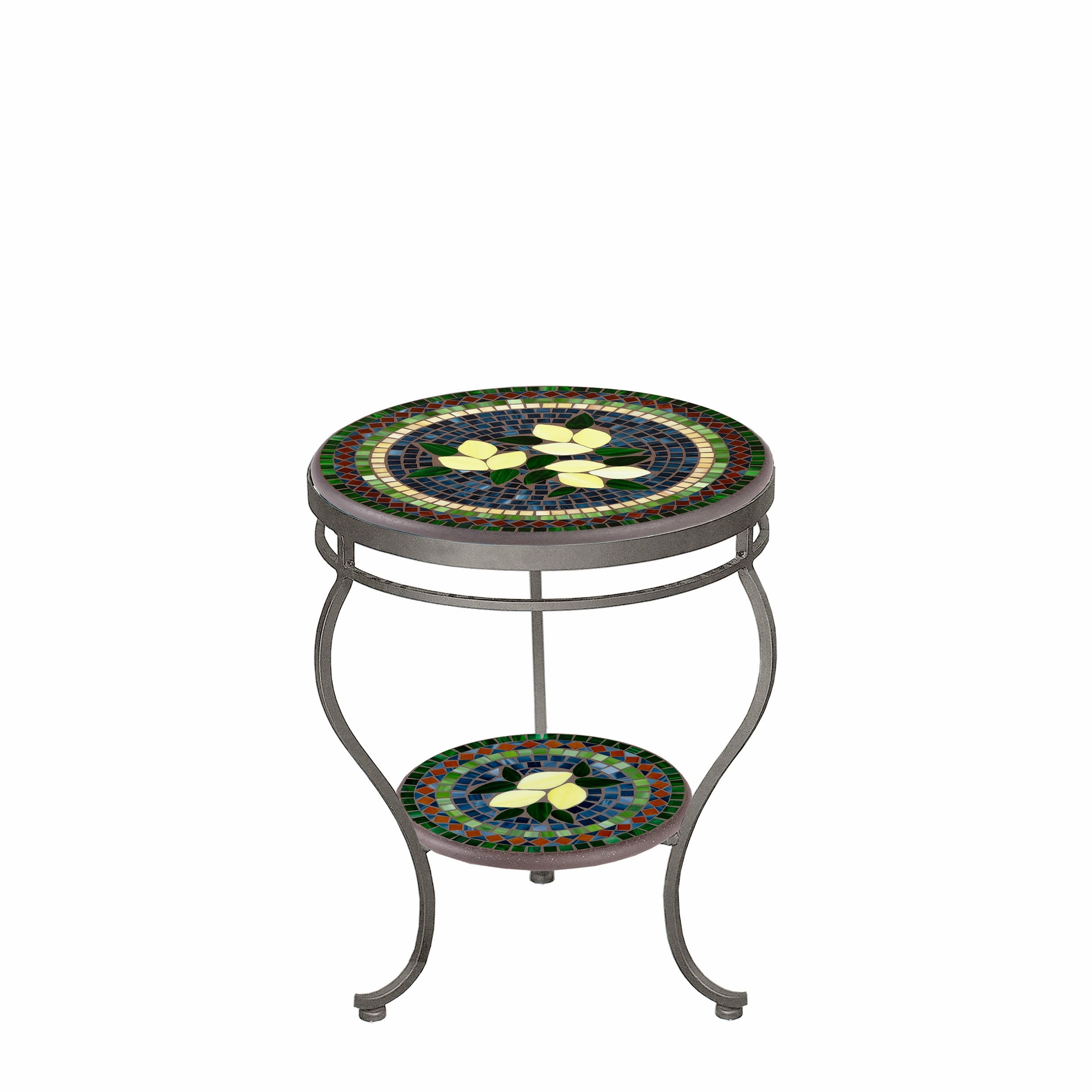 18" Mosaic Stone Top Double Tiered Side Table