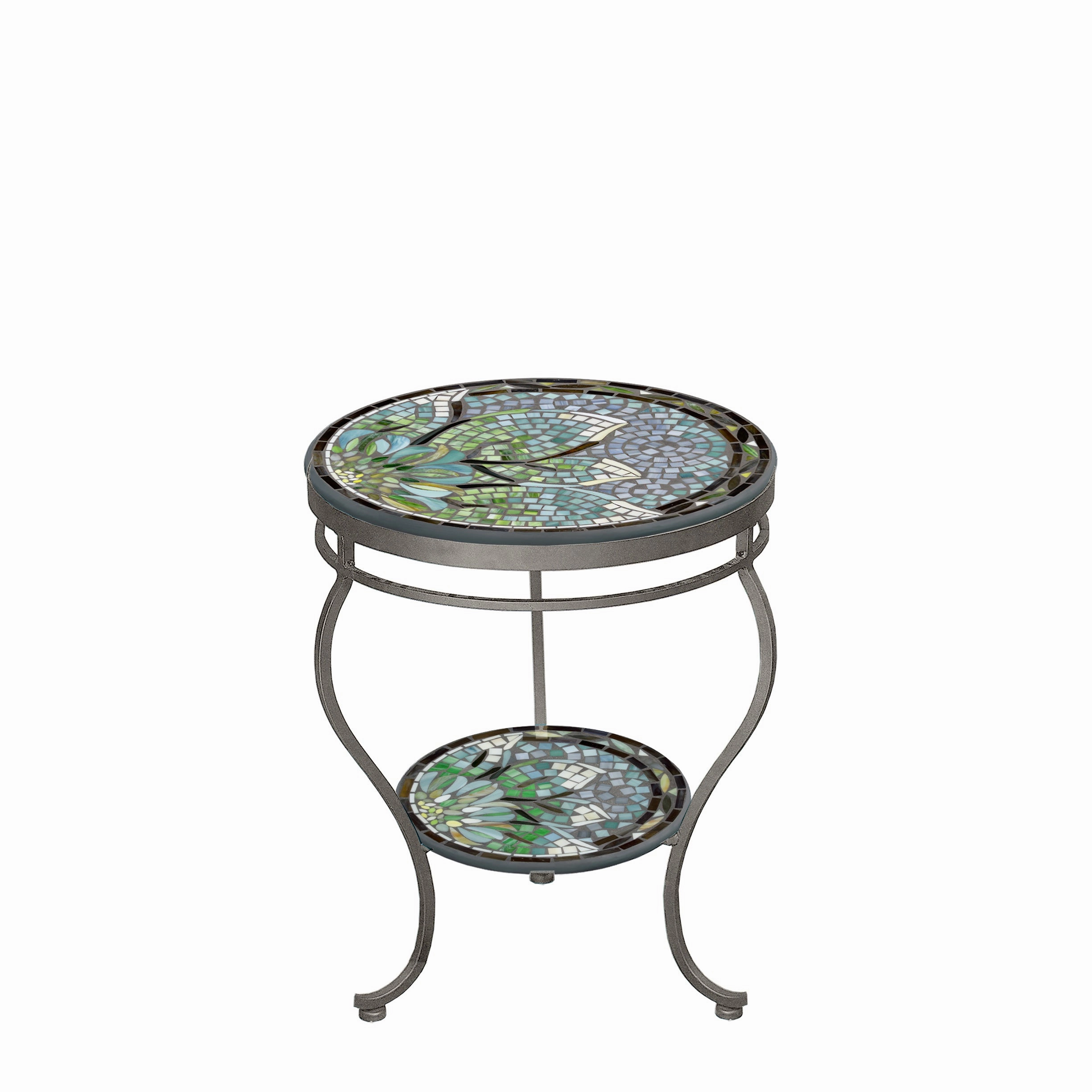 18" Mosaic Stone Top Double Tiered Side Table