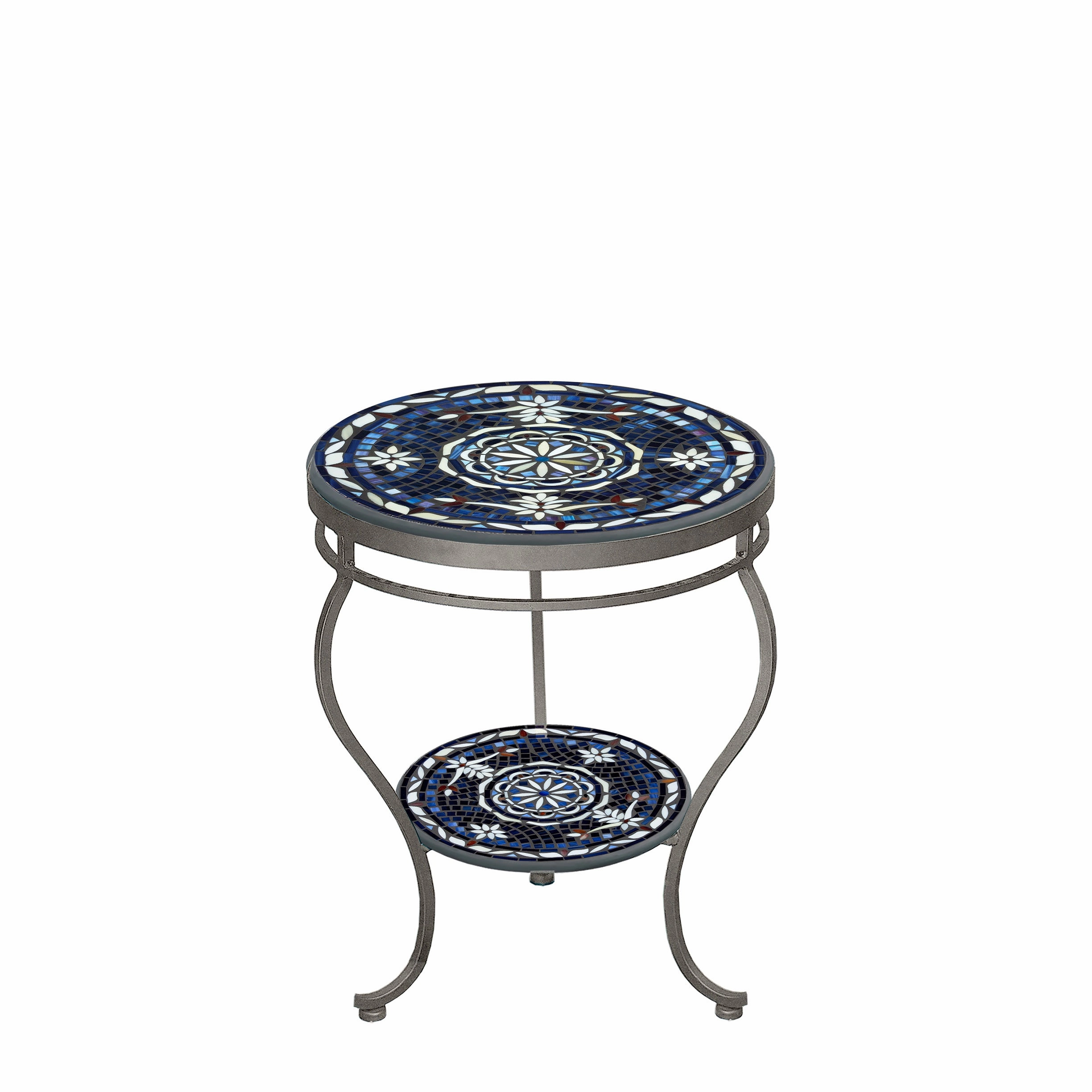 18" Mosaic Stone Top Double Tiered Side Table