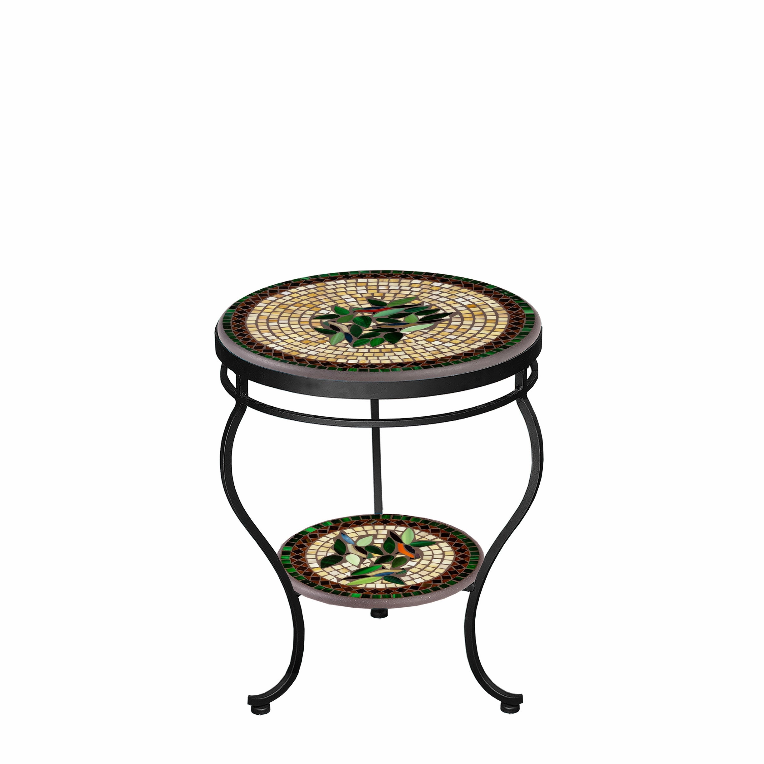 18" Mosaic Stone Top Double Tiered Side Table