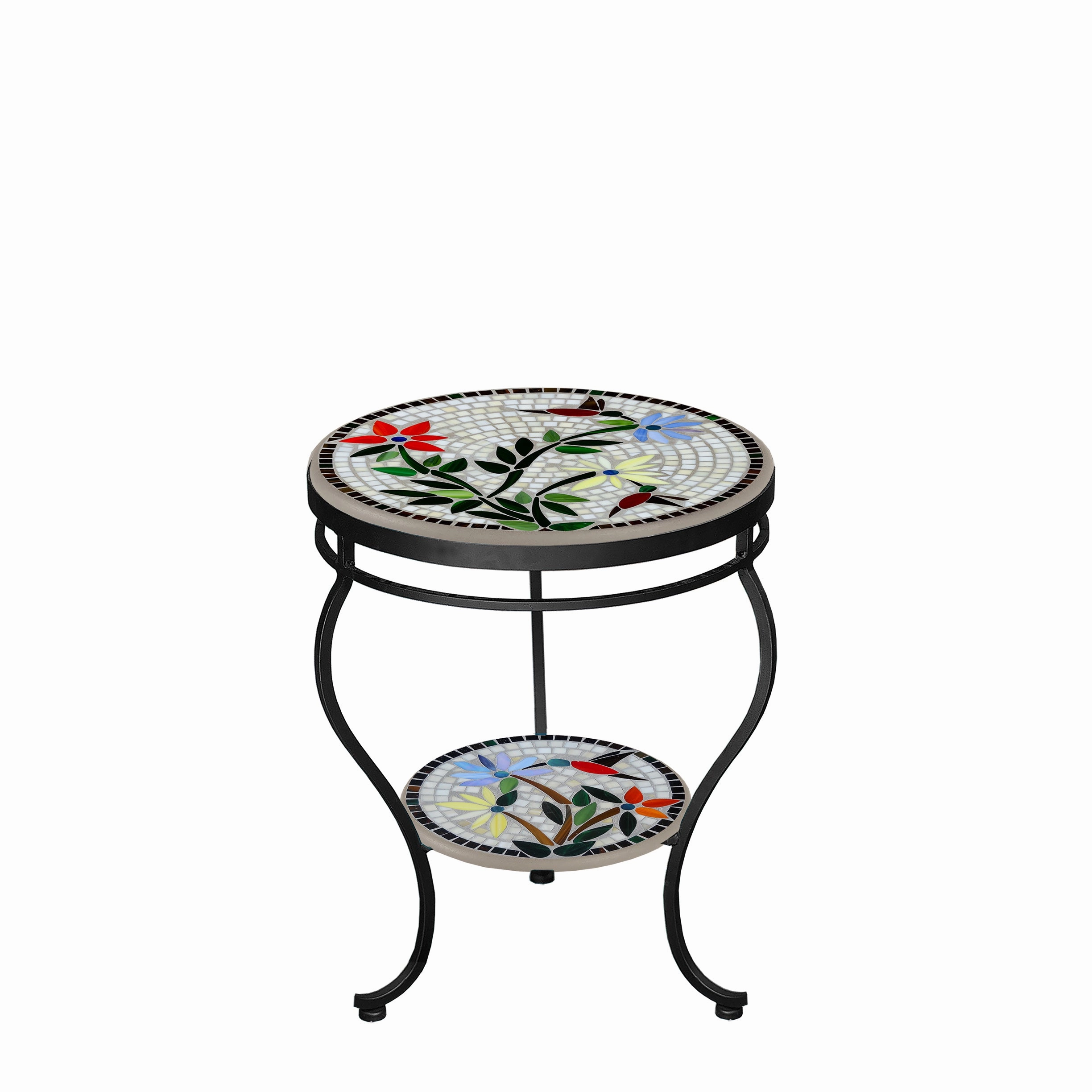 18" Mosaic Stone Top Double Tiered Side Table