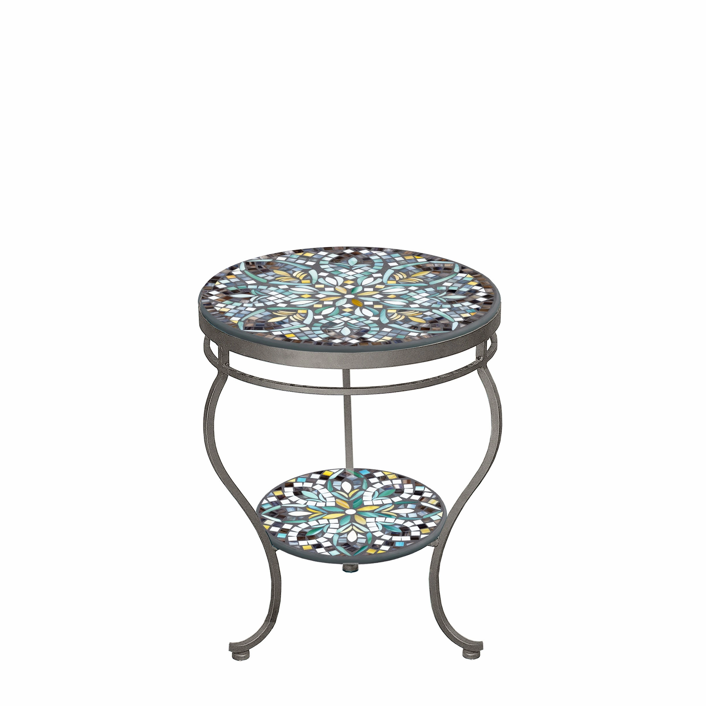 18" Mosaic Stone Top Double Tiered Side Table