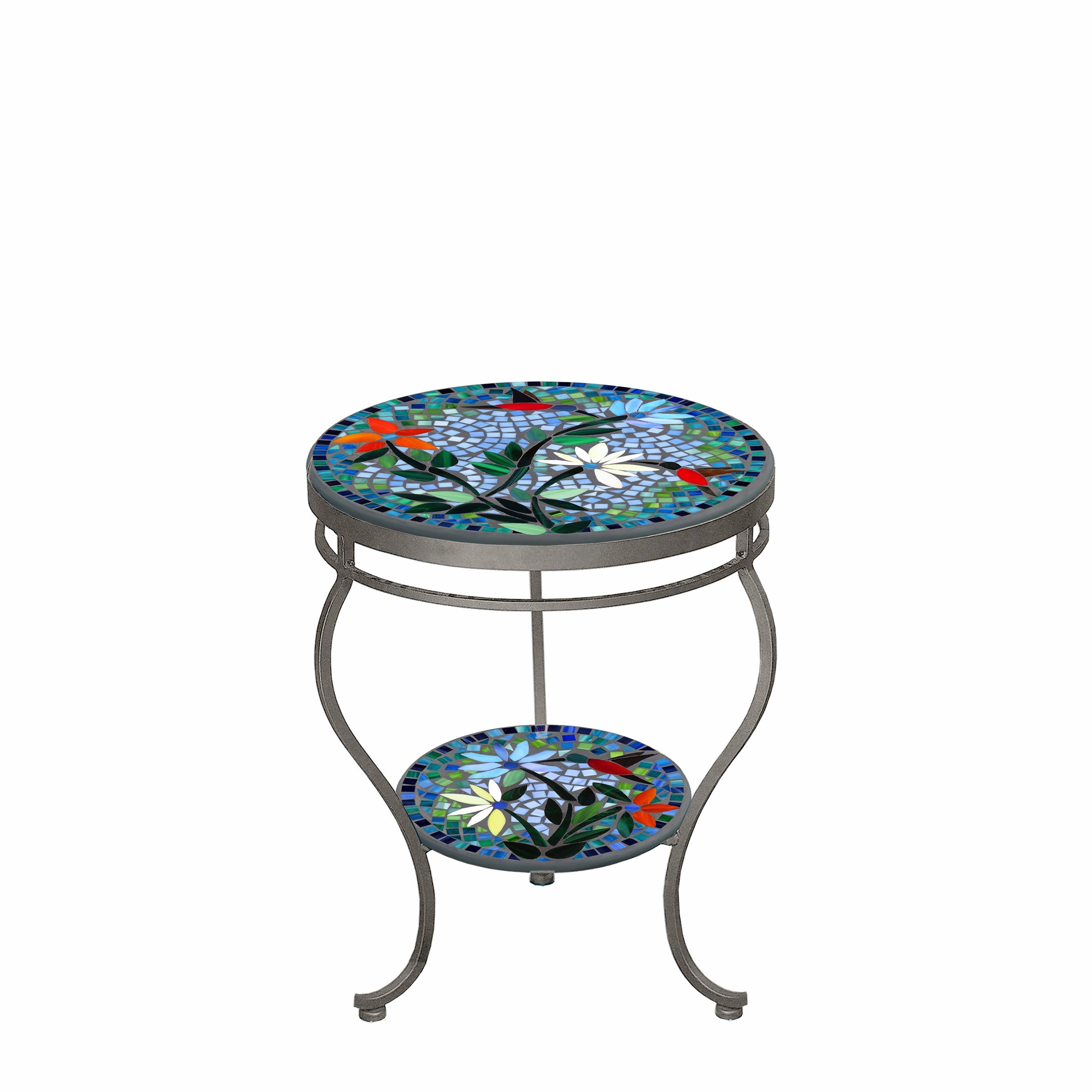 18" Mosaic Stone Top Double Tiered Side Table