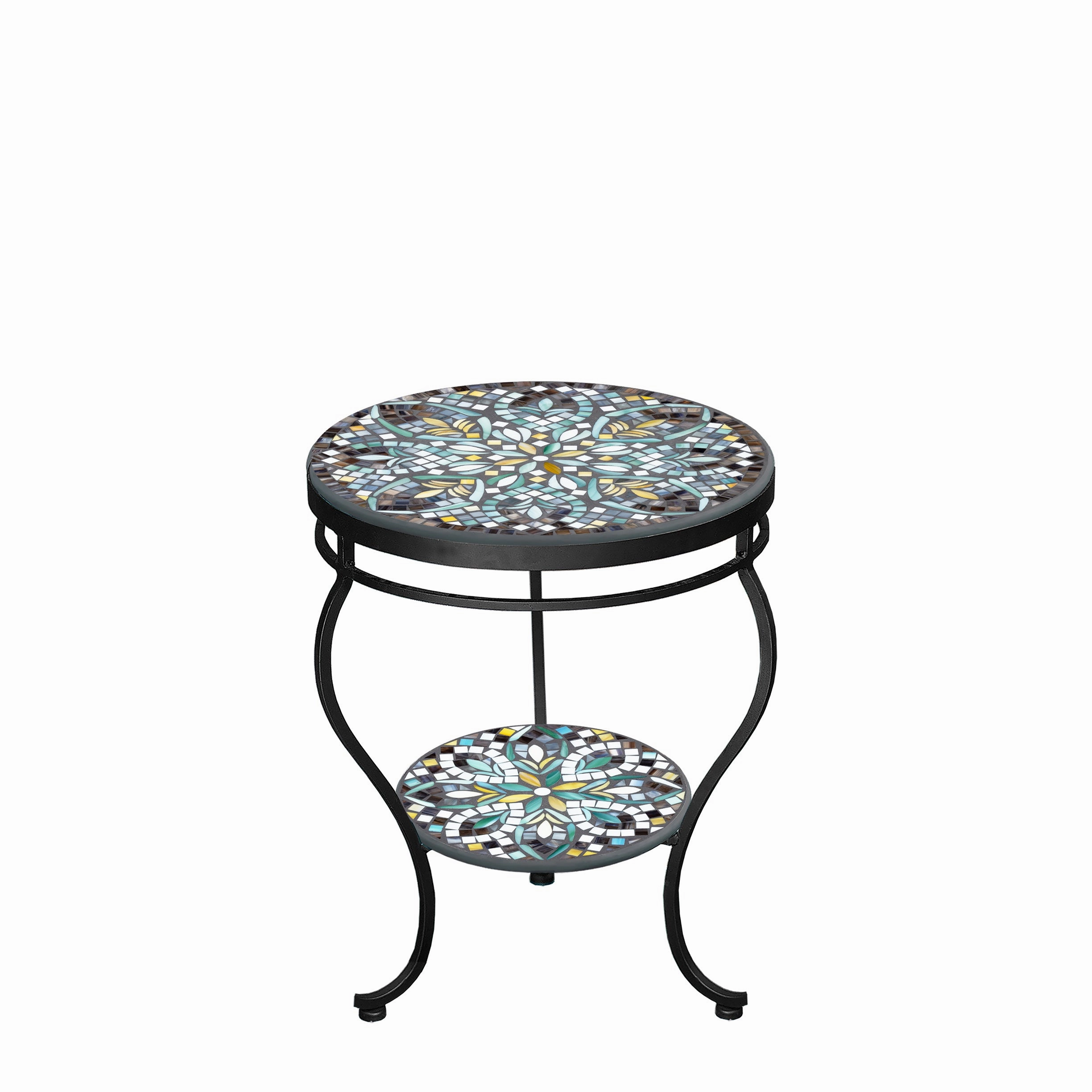 18" Mosaic Stone Top Double Tiered Side Table