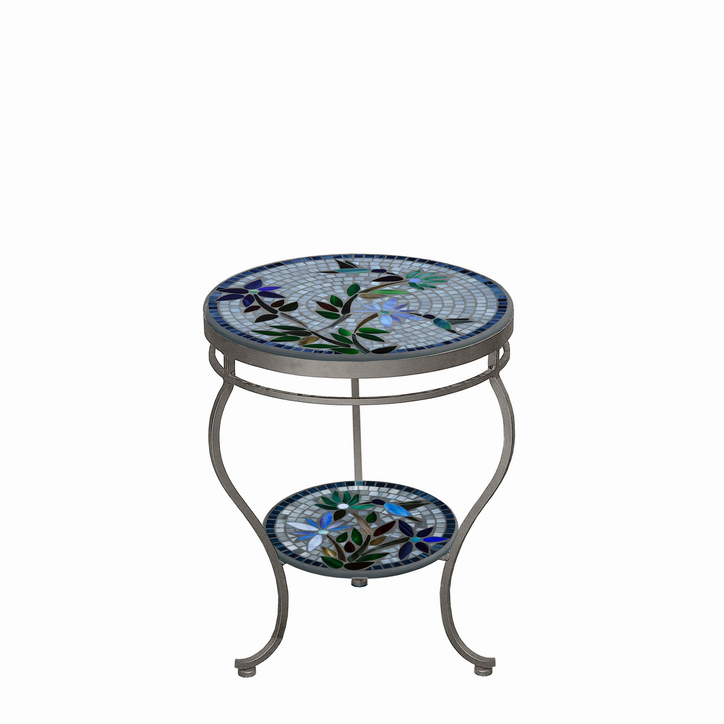 18" Mosaic Stone Top Double Tiered Side Table