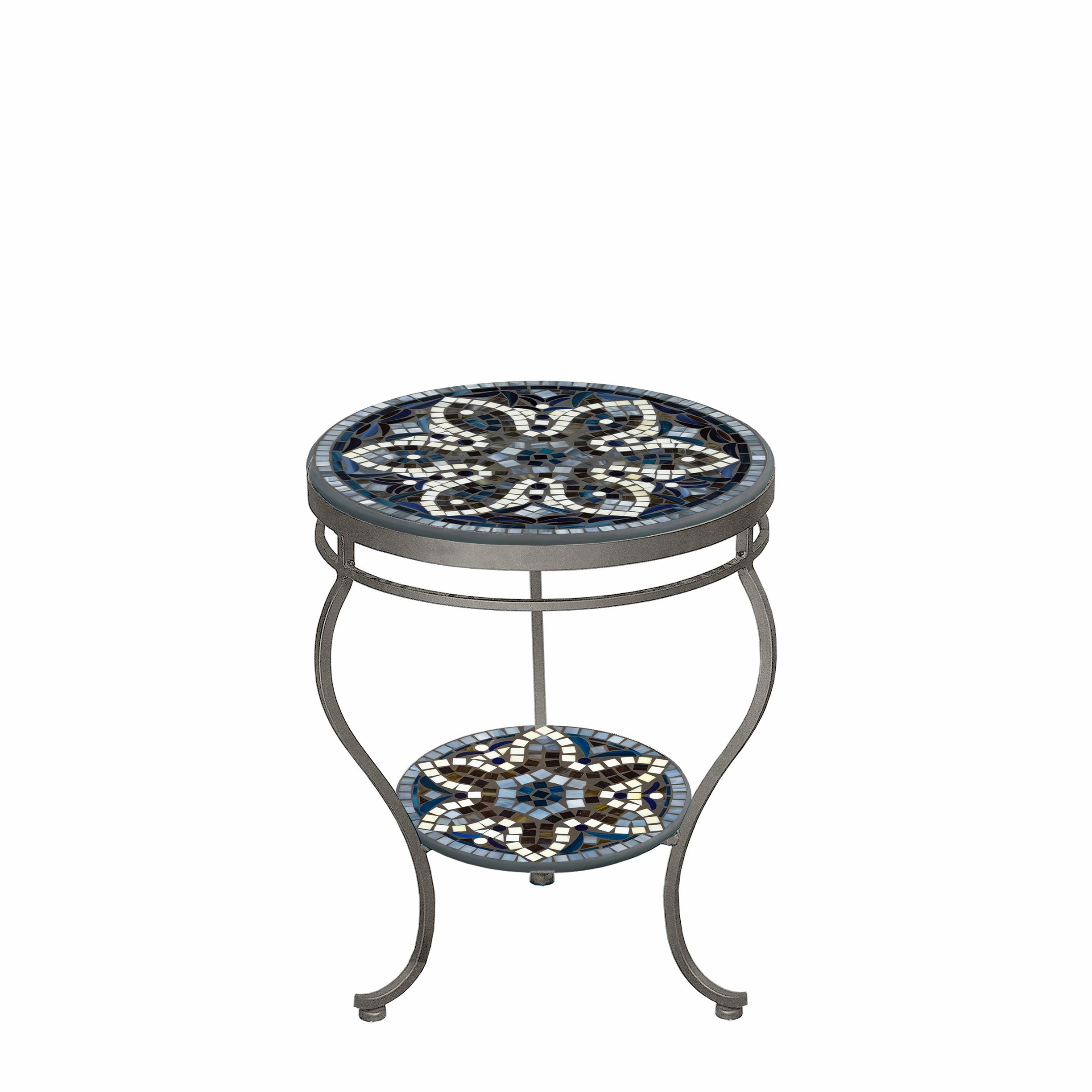 18" Mosaic Stone Top Double Tiered Side Table