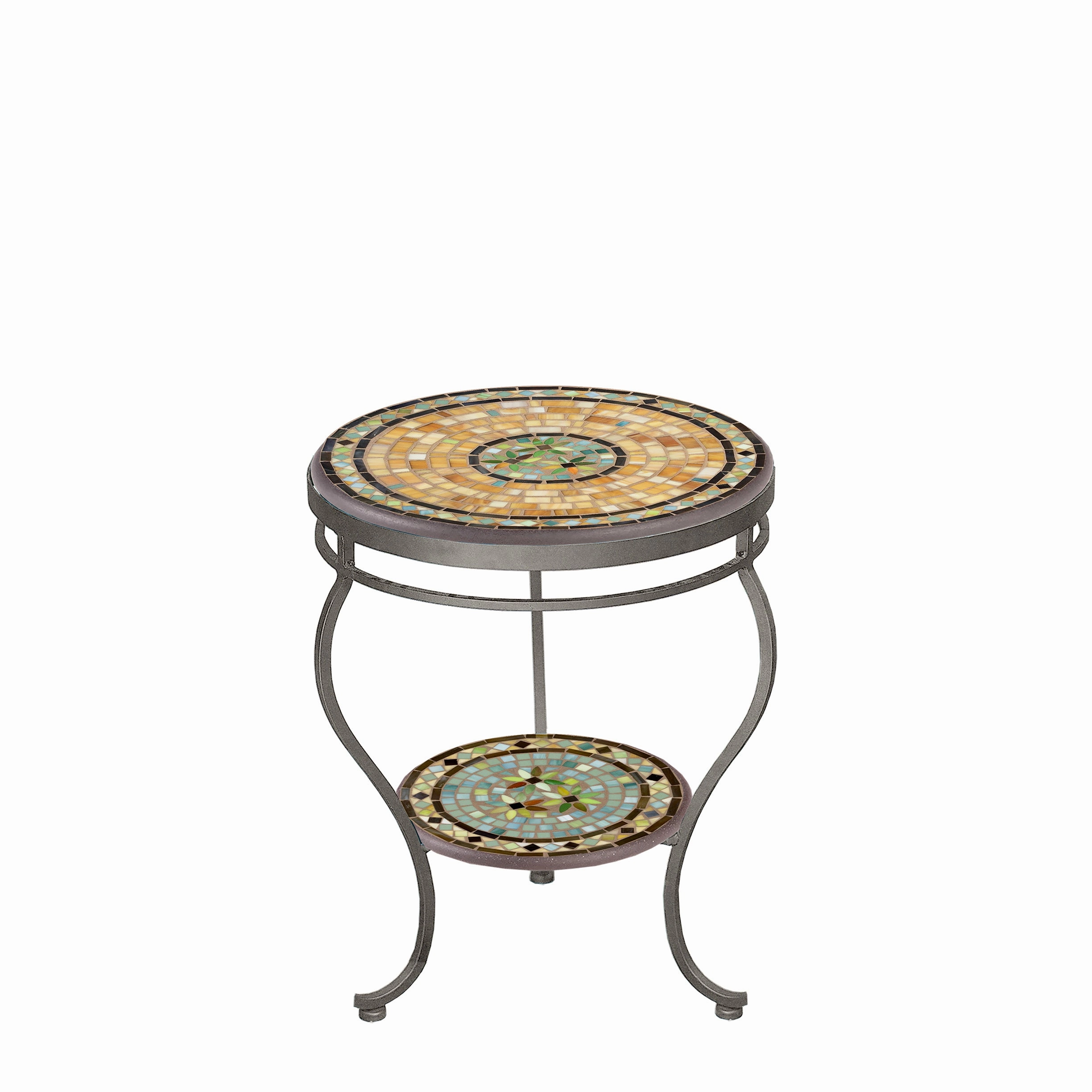 18" Mosaic Stone Top Double Tiered Side Table