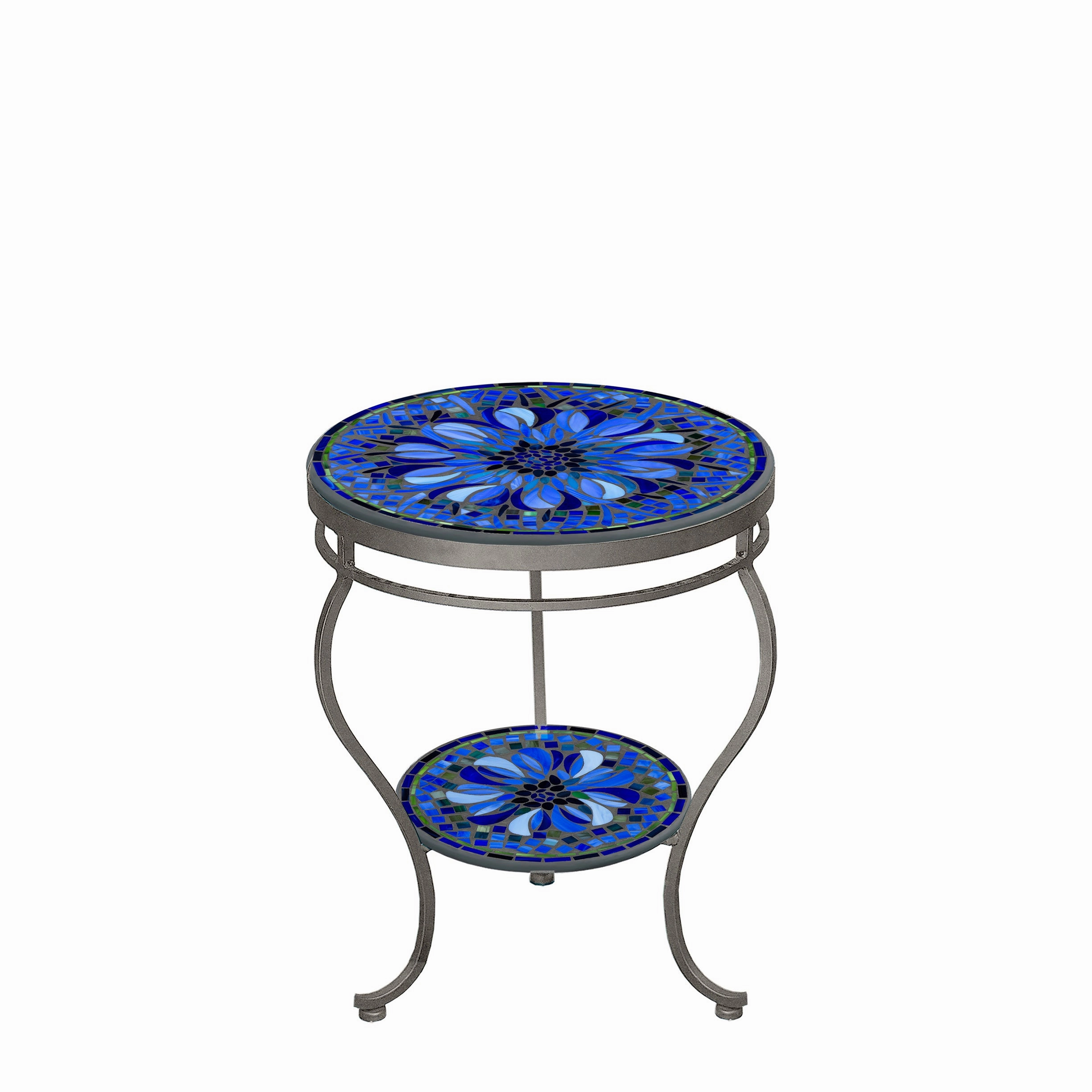 18" Mosaic Stone Top Double Tiered Side Table
