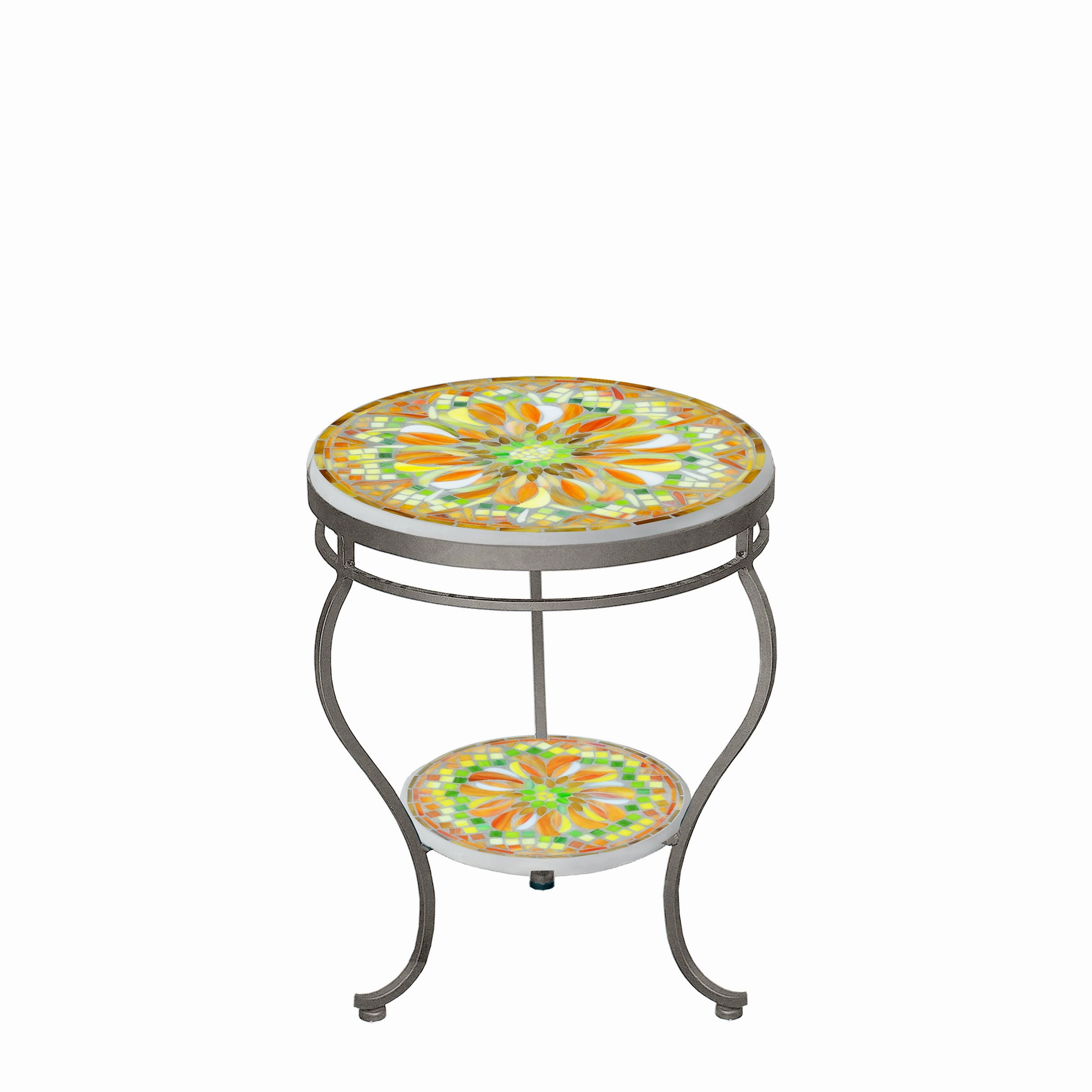 18" Mosaic Stone Top Double Tiered Side Table