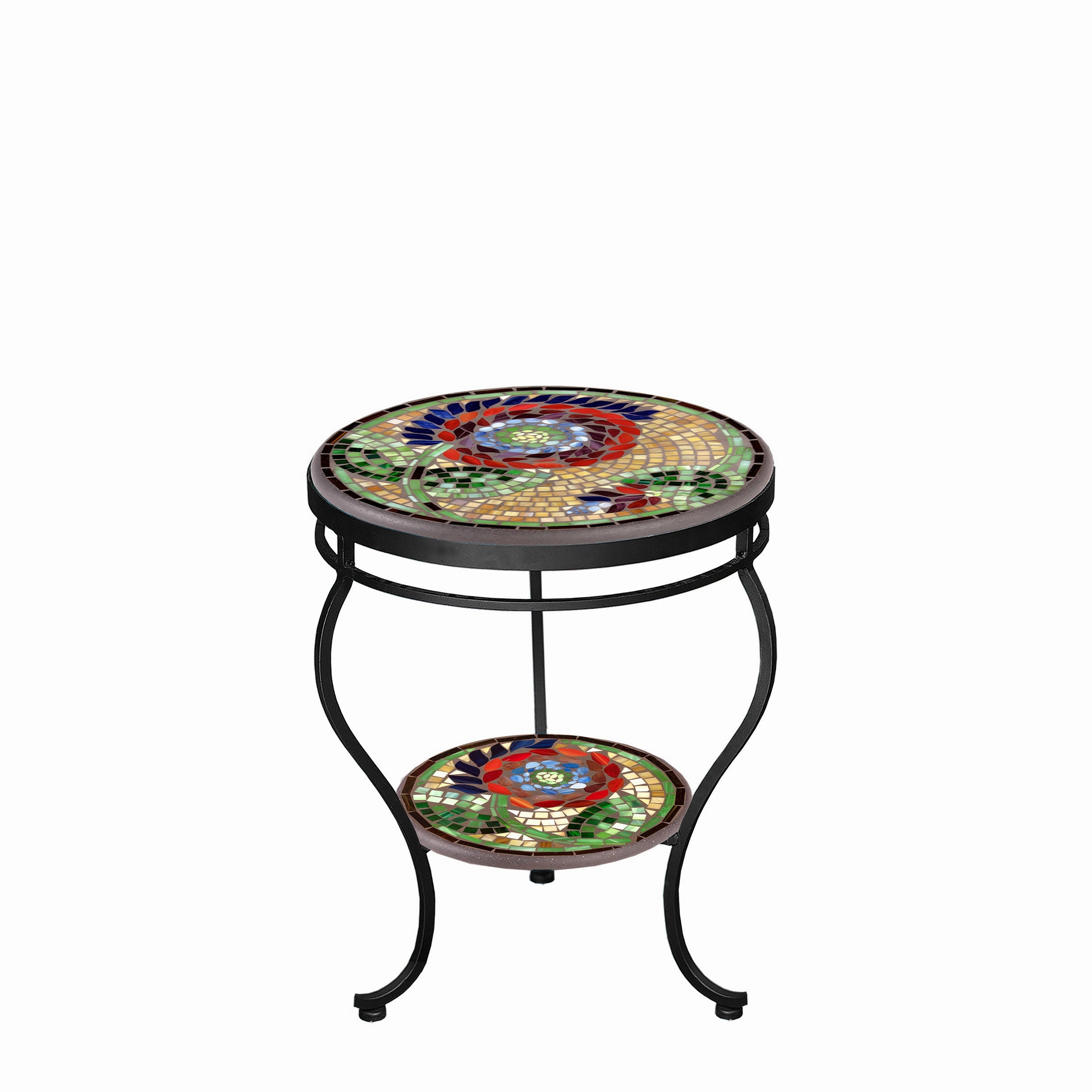 18" Mosaic Stone Top Double Tiered Side Table