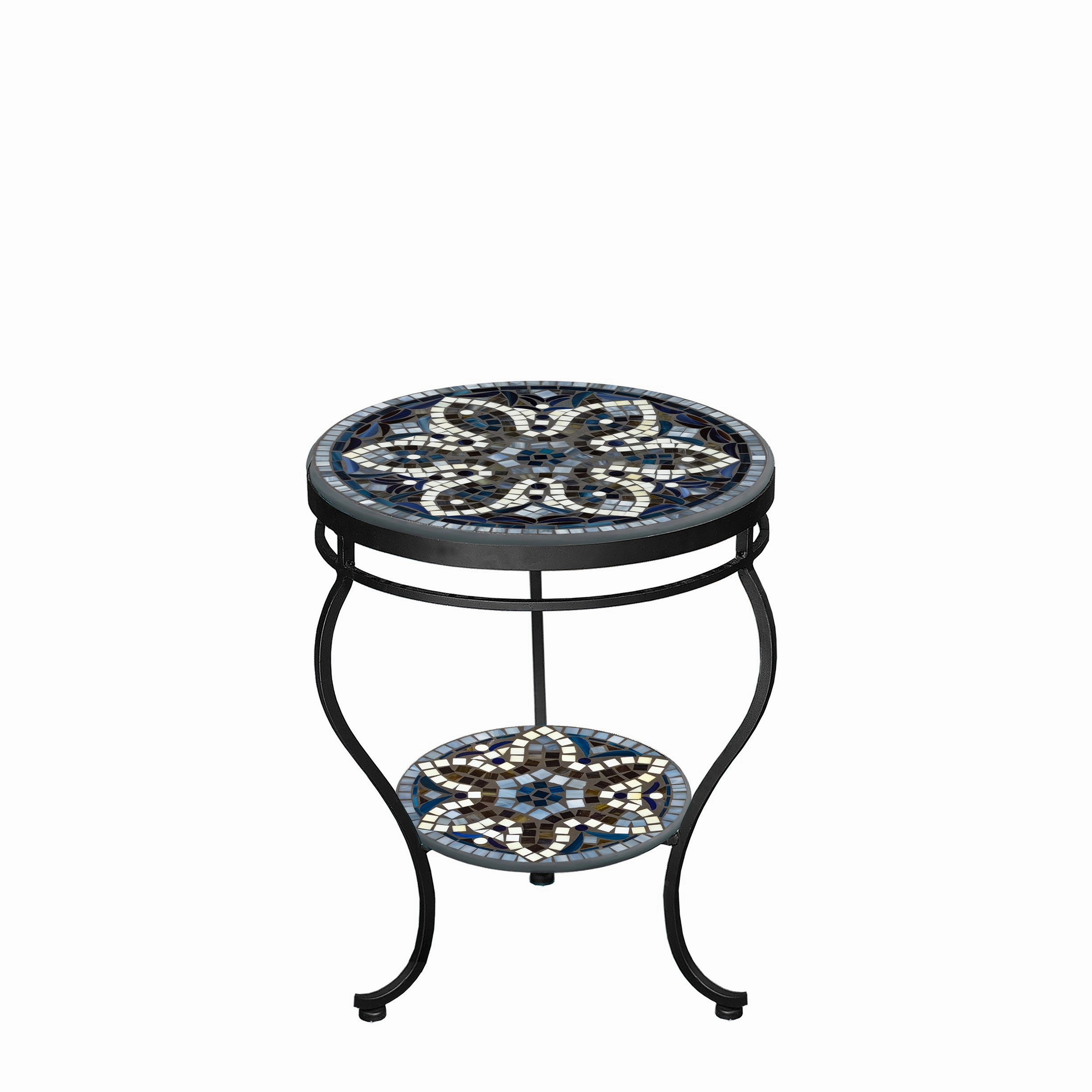 18" Mosaic Stone Top Double Tiered Side Table