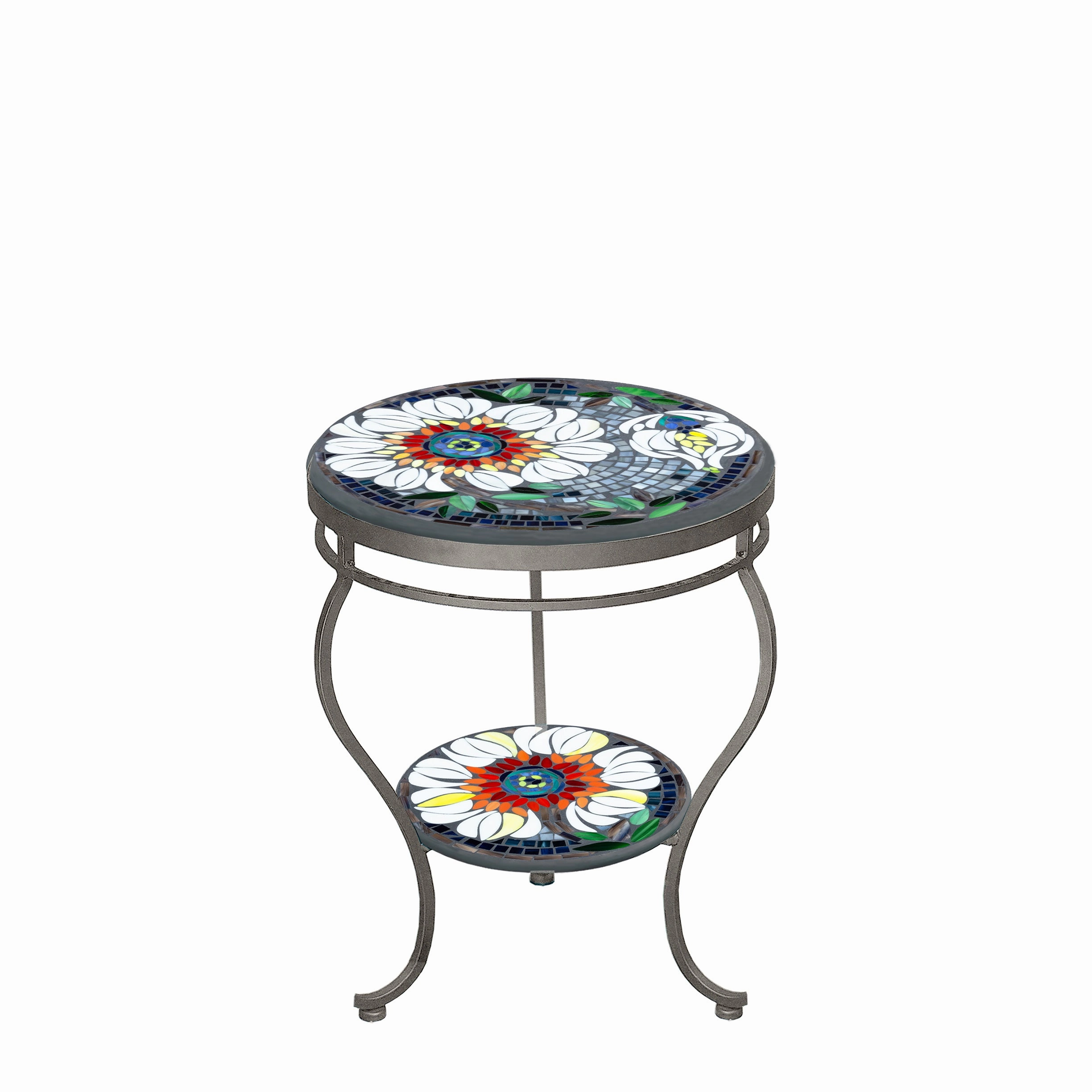 18" Mosaic Stone Top Double Tiered Side Table