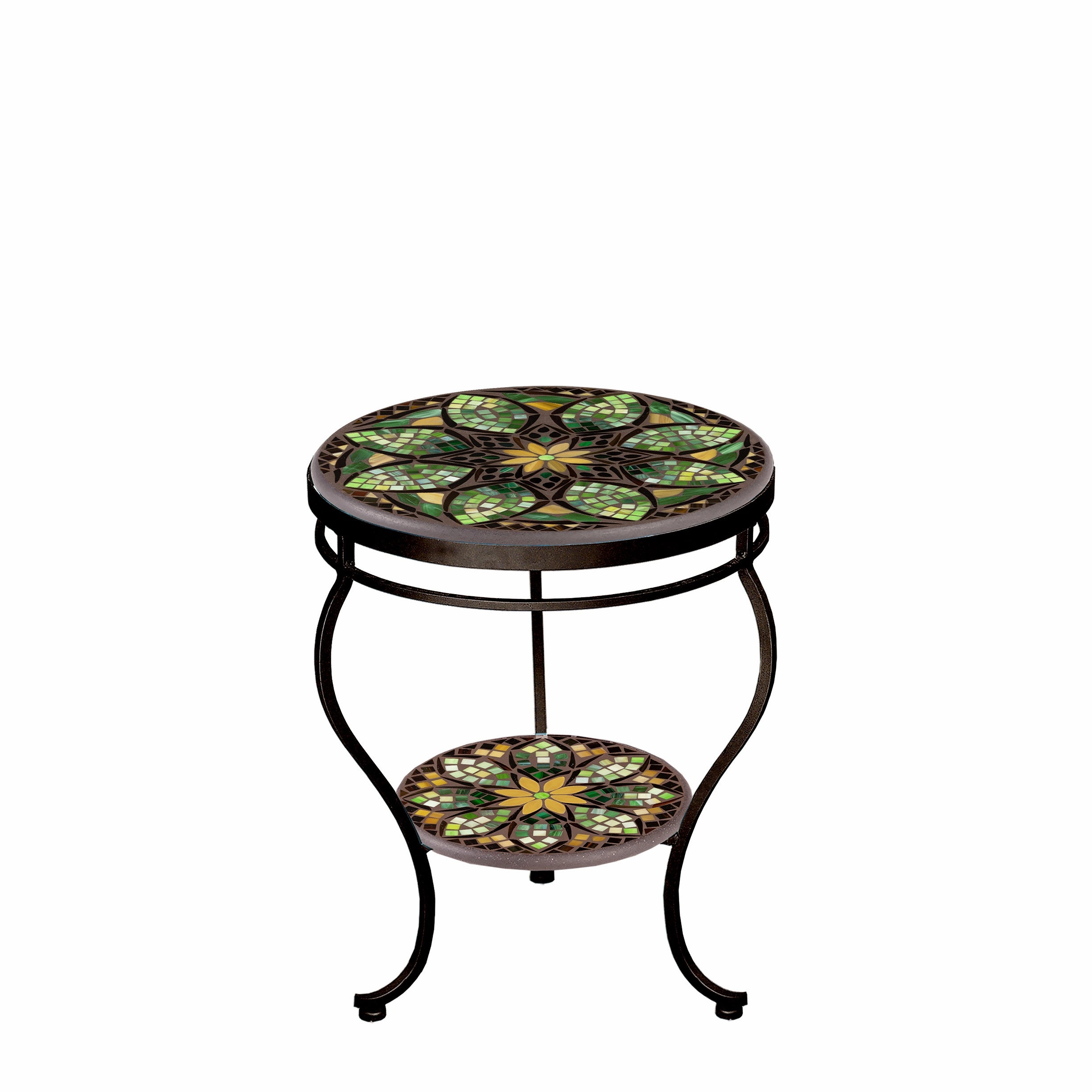 18" Mosaic Stone Top Double Tiered Side Table