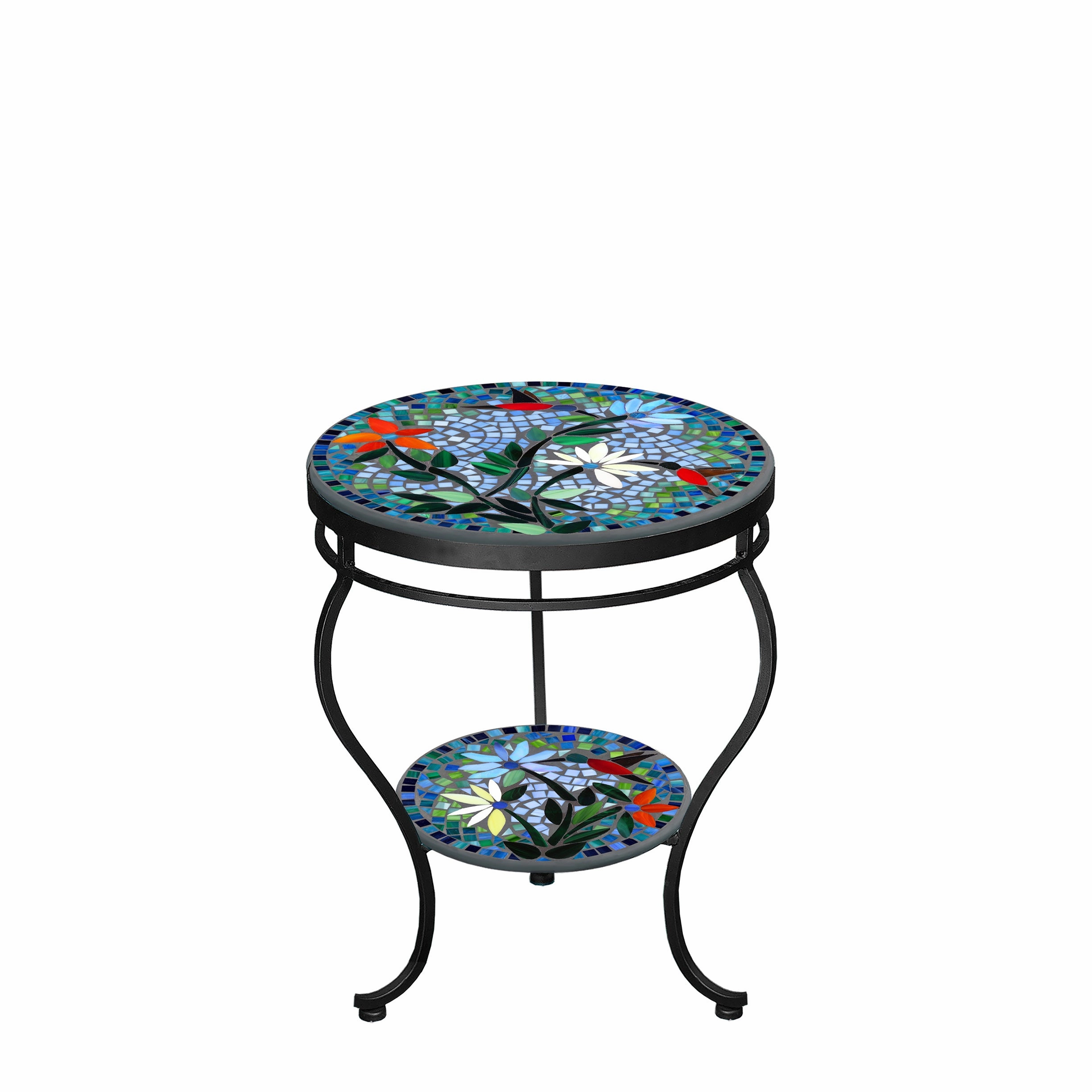 18" Mosaic Stone Top Double Tiered Side Table
