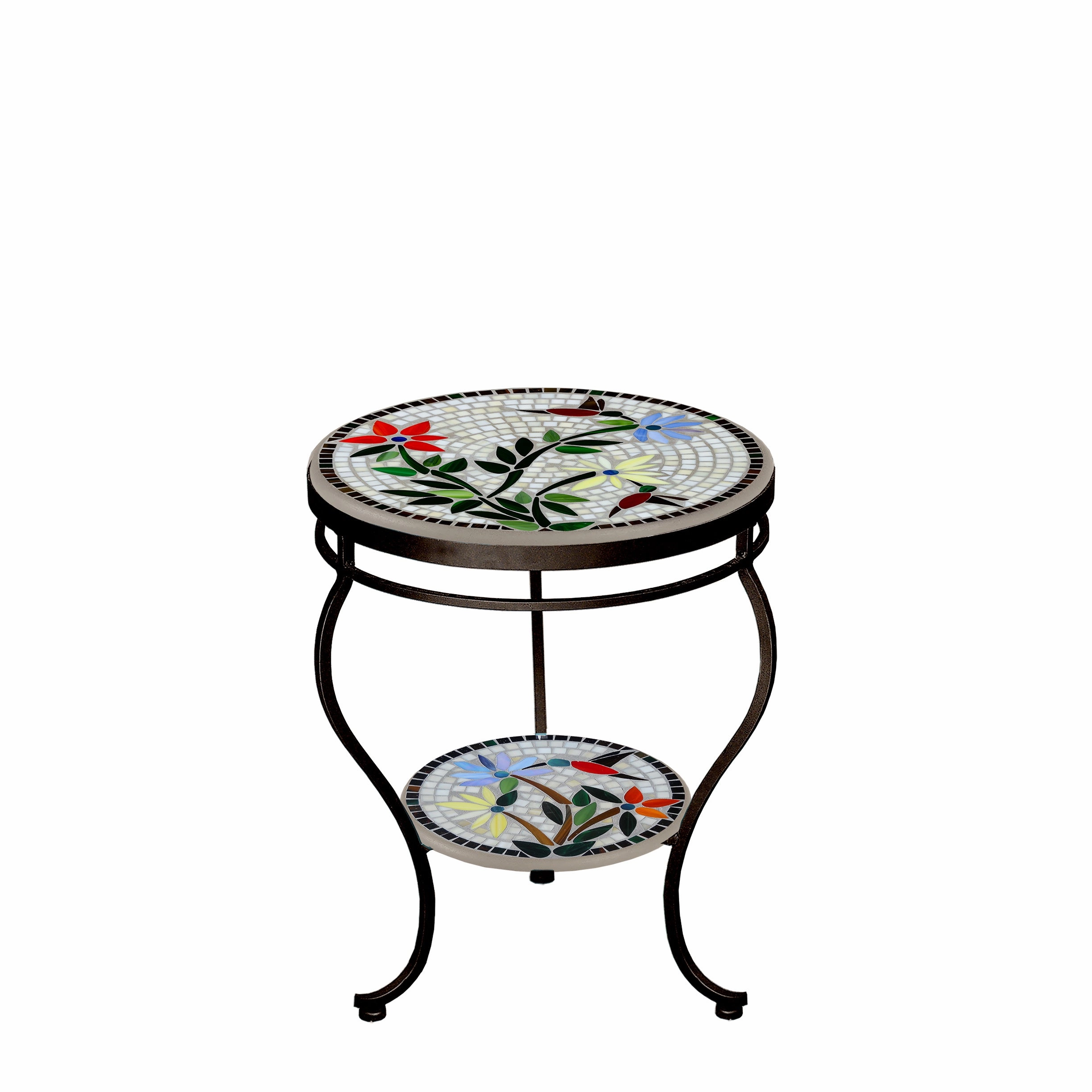 18" Mosaic Stone Top Double Tiered Side Table
