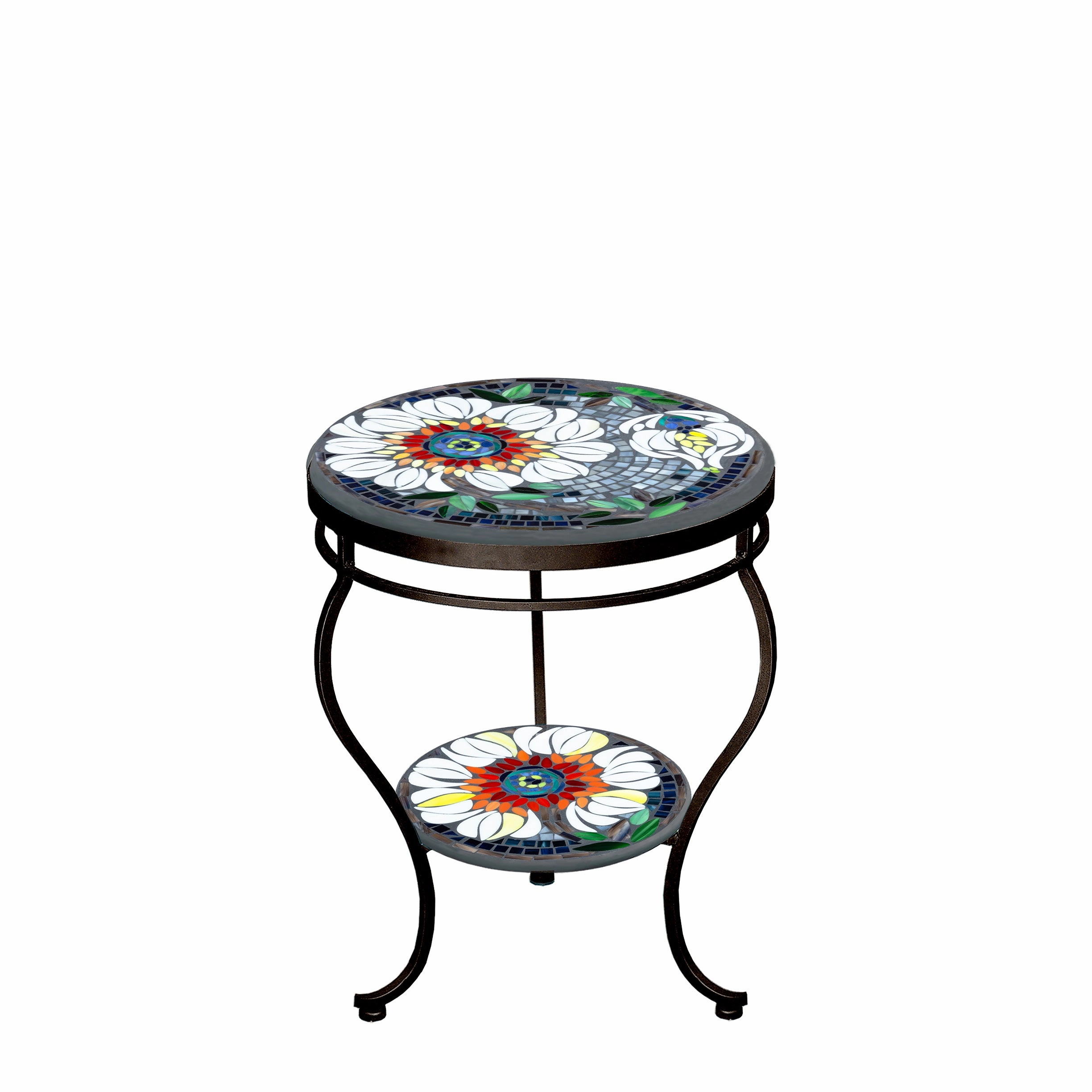 18" Mosaic Stone Top Double Tiered Side Table