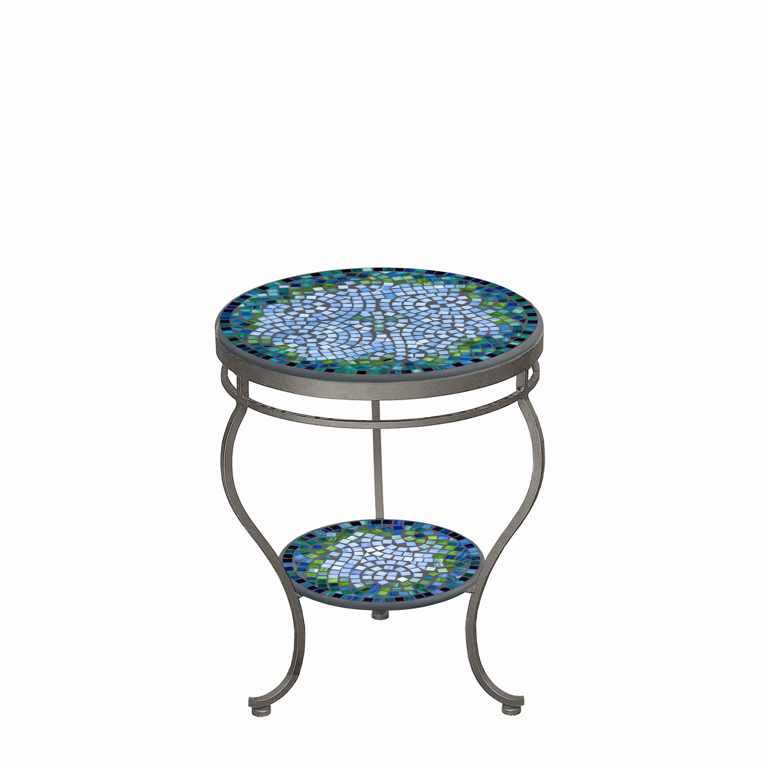 18" Mosaic Stone Top Double Tiered Side Table