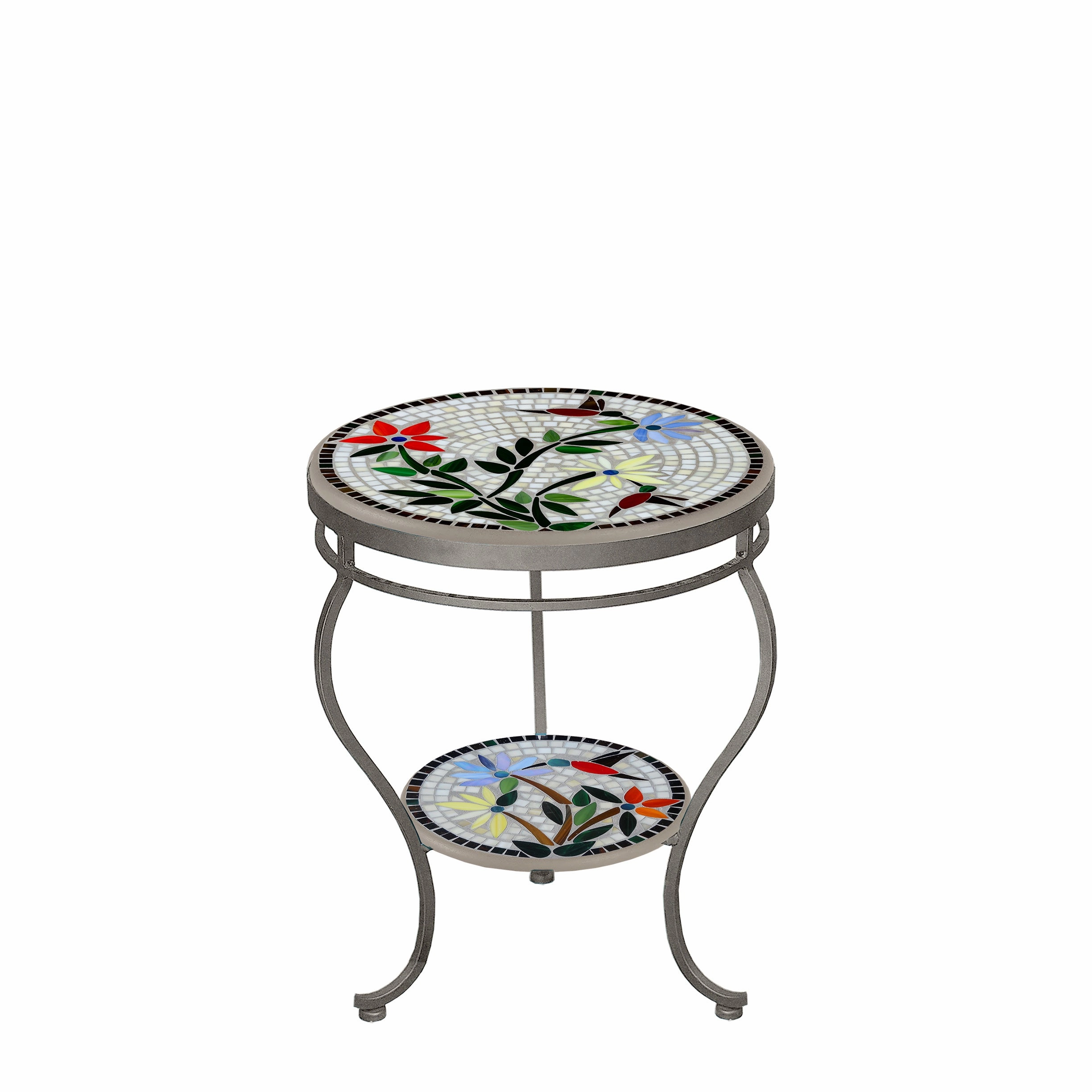 18" Mosaic Stone Top Double Tiered Side Table