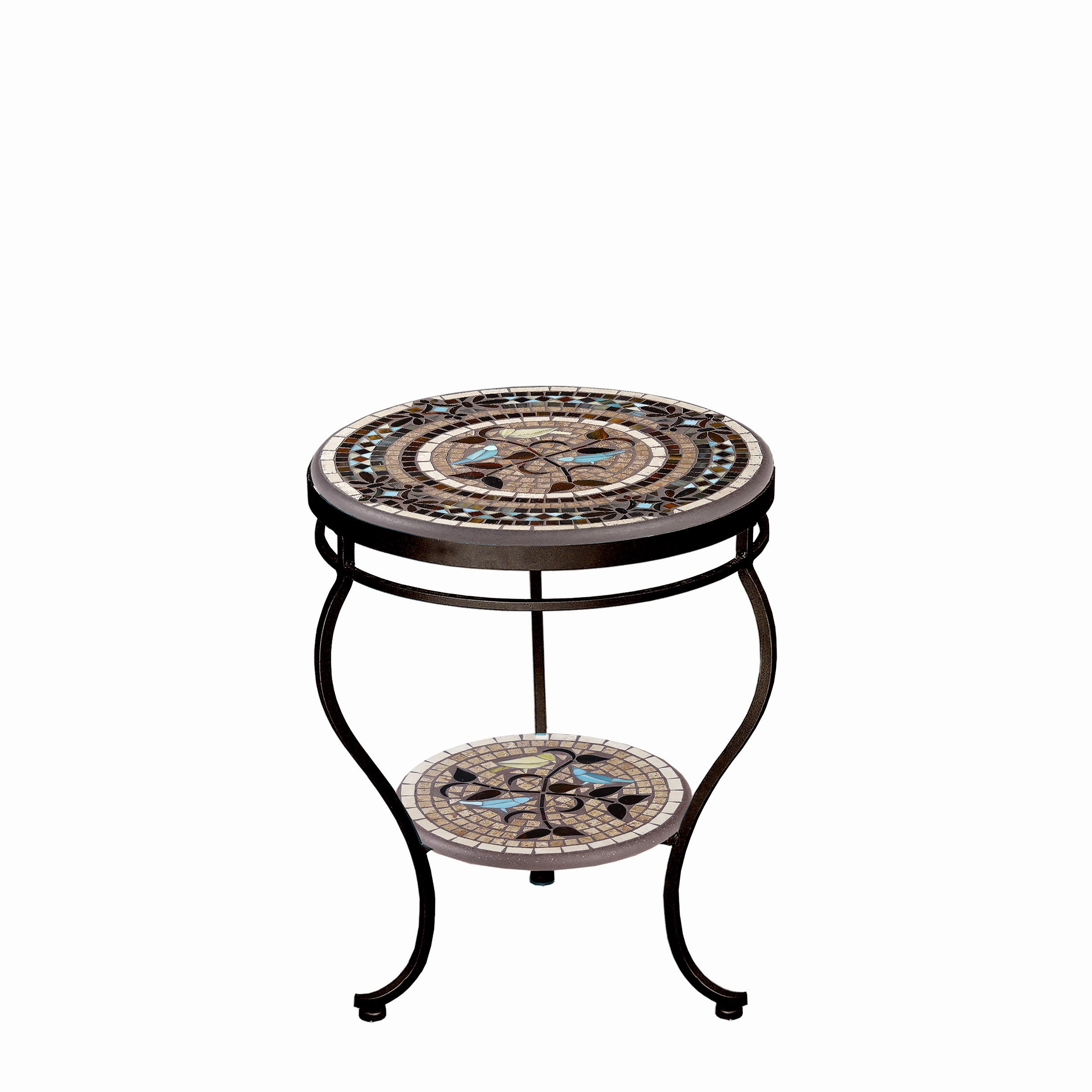 18" Mosaic Stone Top Double Tiered Side Table