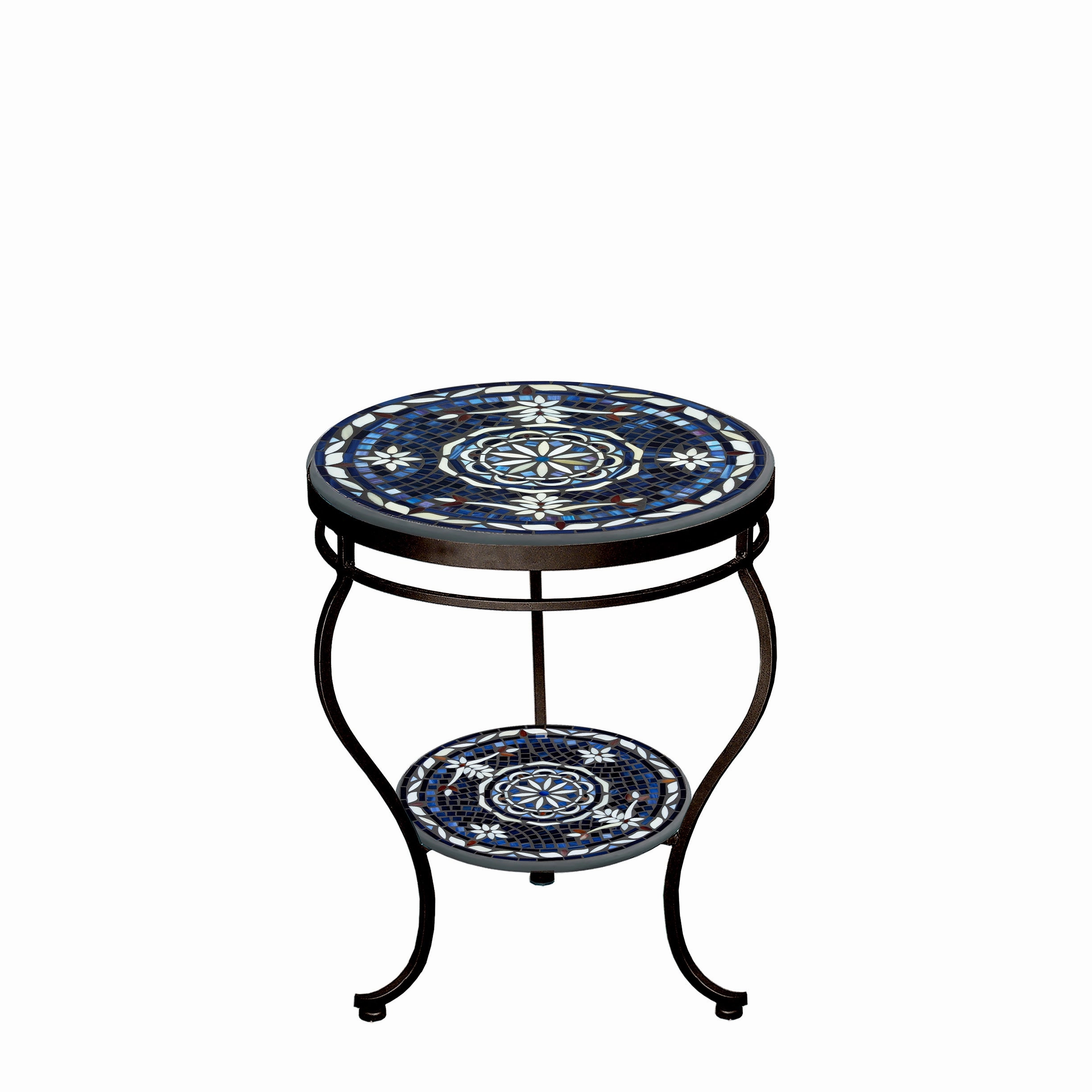 18" Mosaic Stone Top Double Tiered Side Table