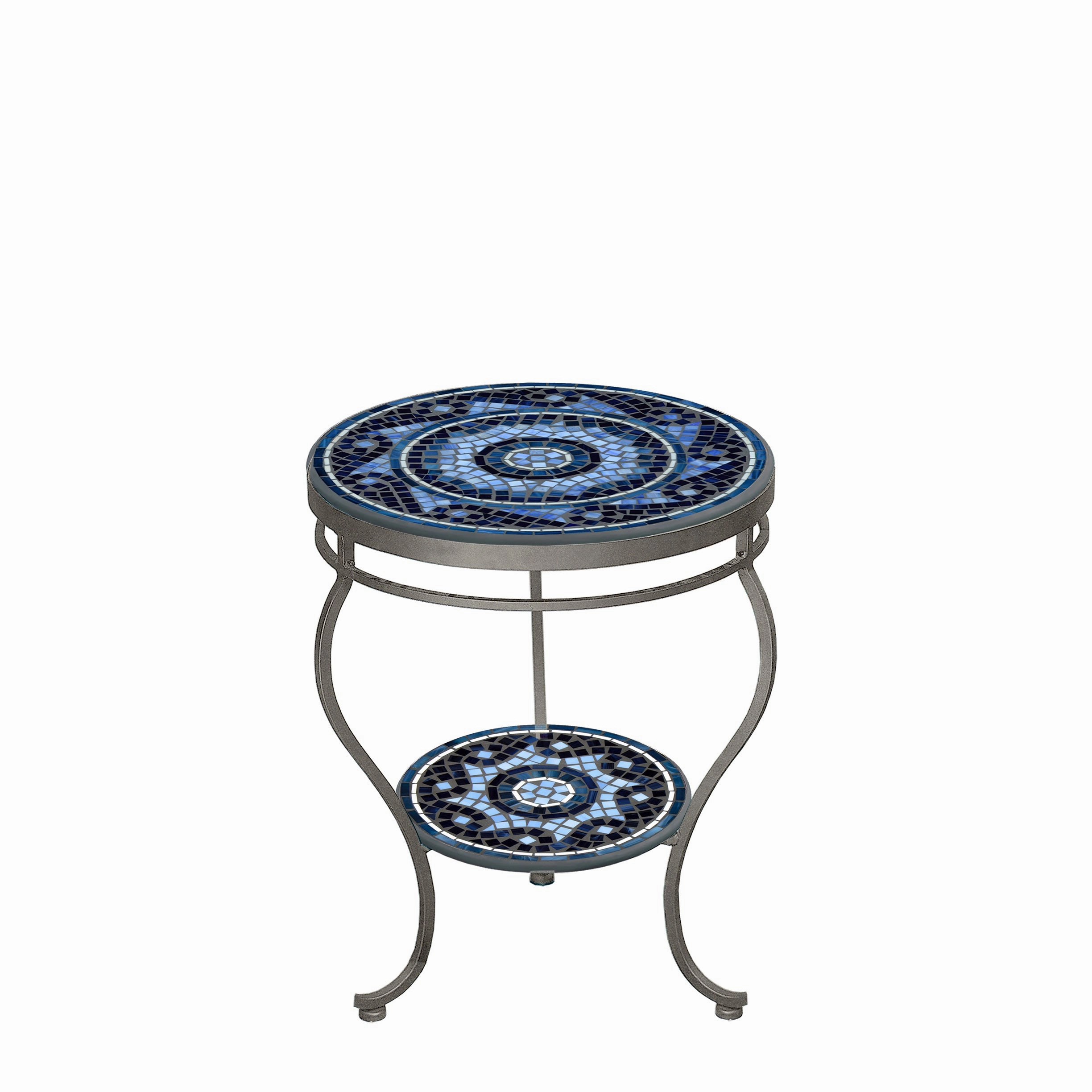 18" Mosaic Stone Top Double Tiered Side Table