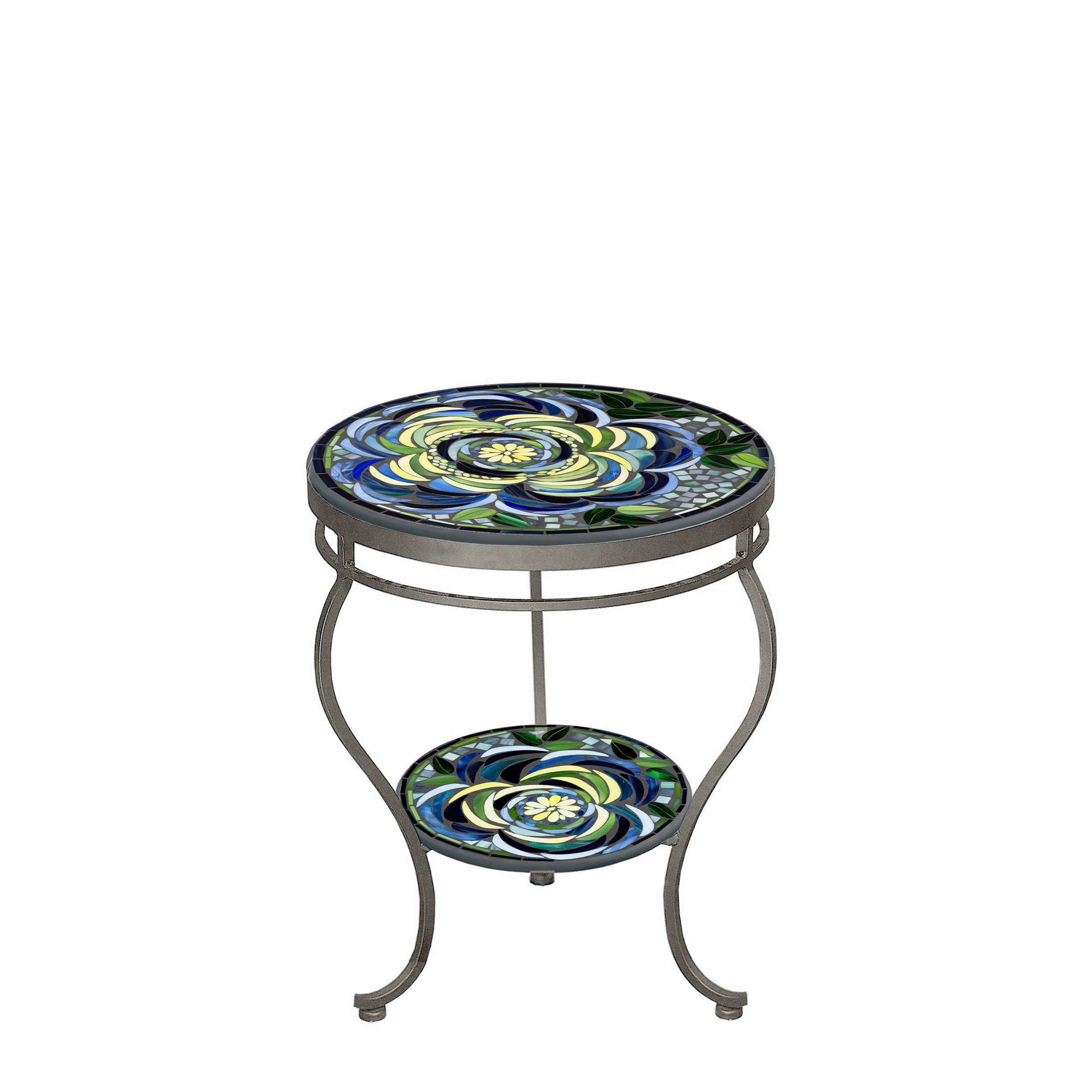 18" Mosaic Stone Top Double Tiered Side Table