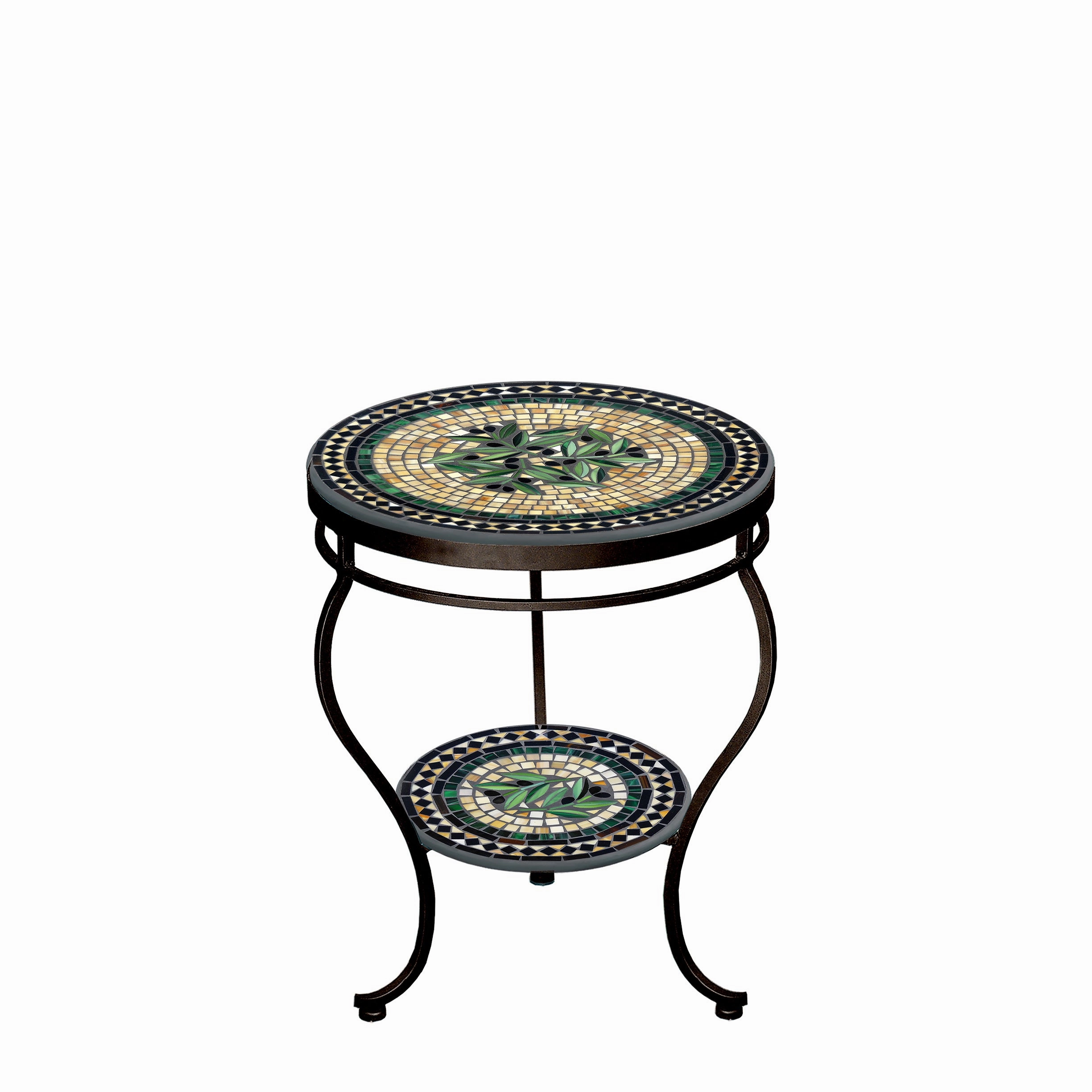 18" Mosaic Stone Top Double Tiered Side Table