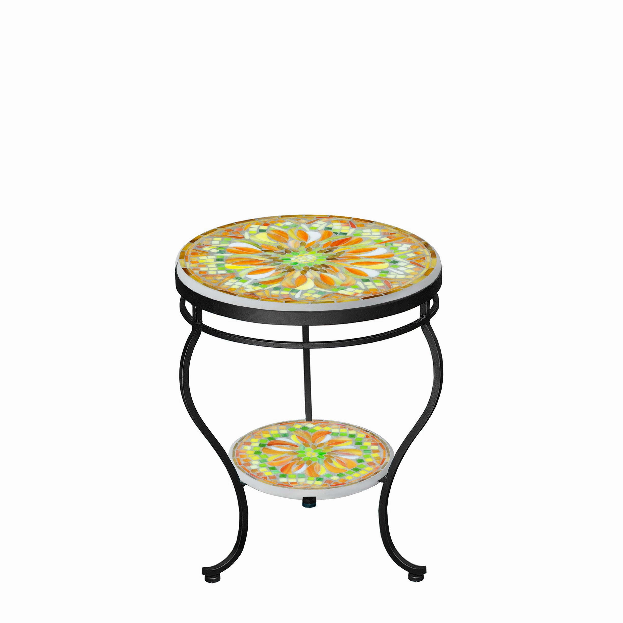 18" Mosaic Stone Top Double Tiered Side Table