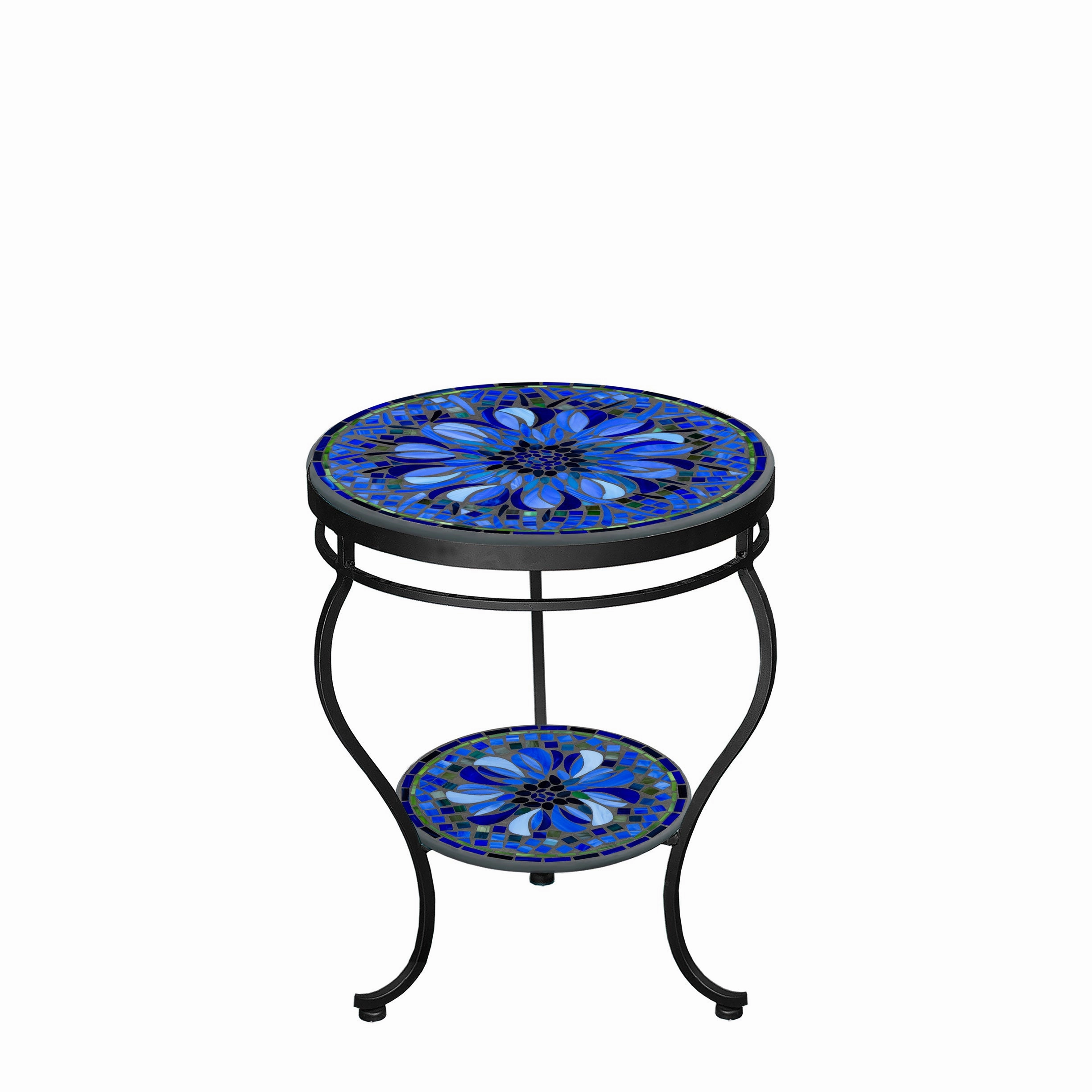 18" Mosaic Stone Top Double Tiered Side Table