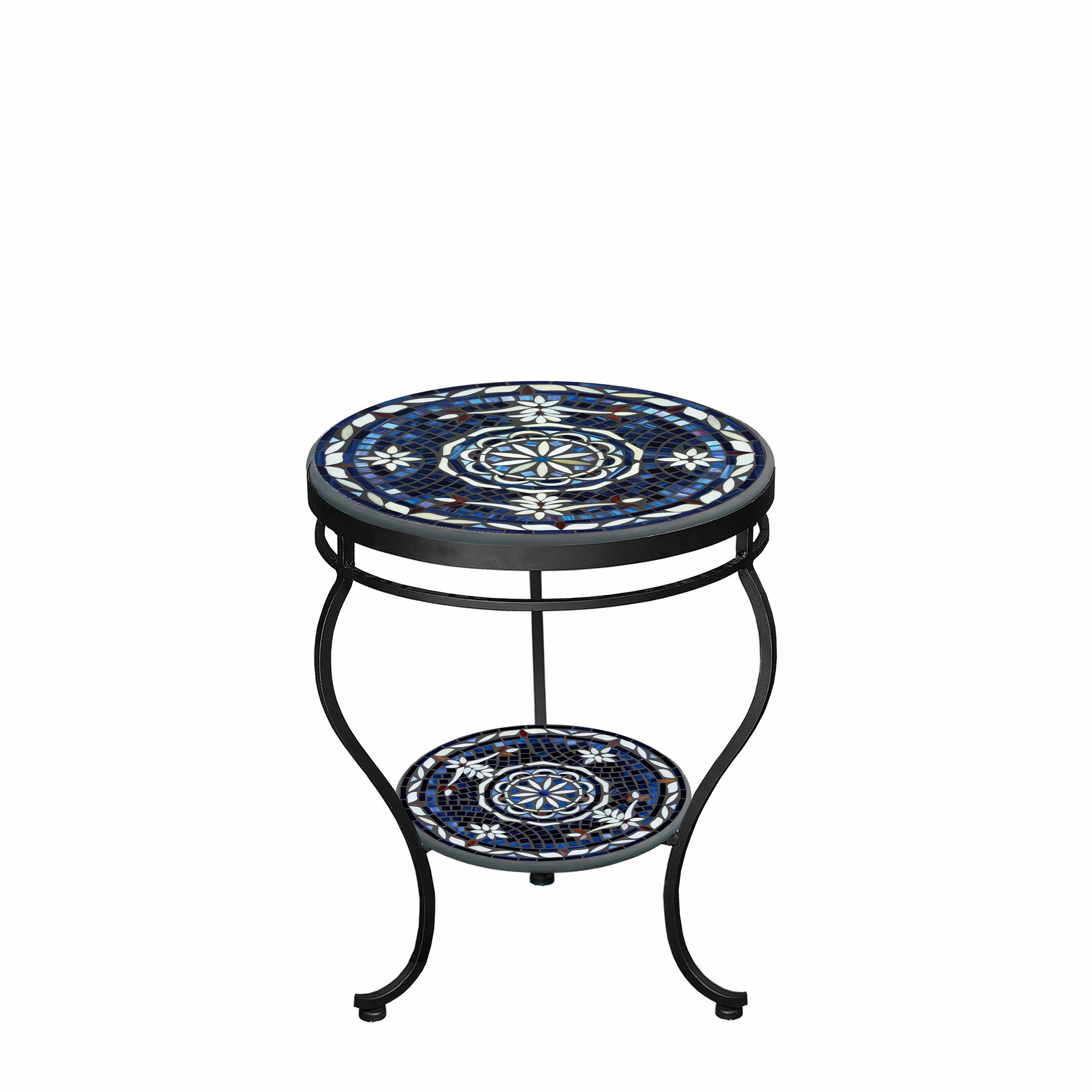 18" Mosaic Stone Top Double Tiered Side Table