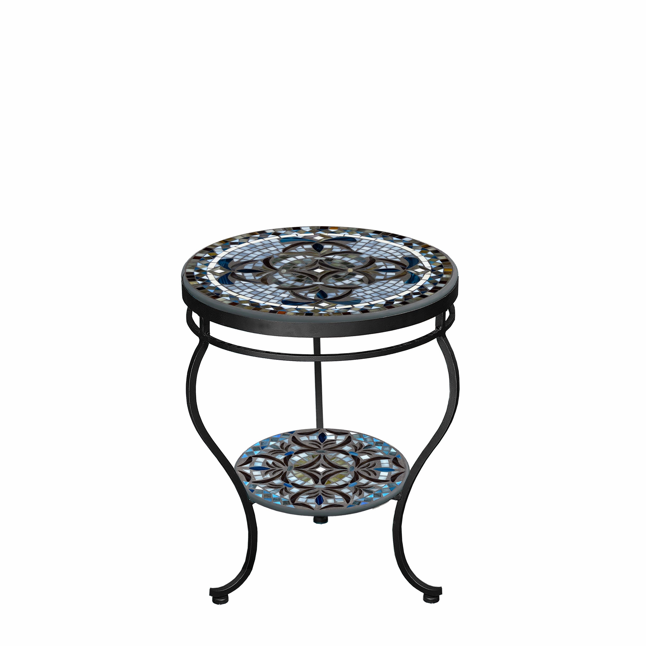 18" Mosaic Stone Top Double Tiered Side Table