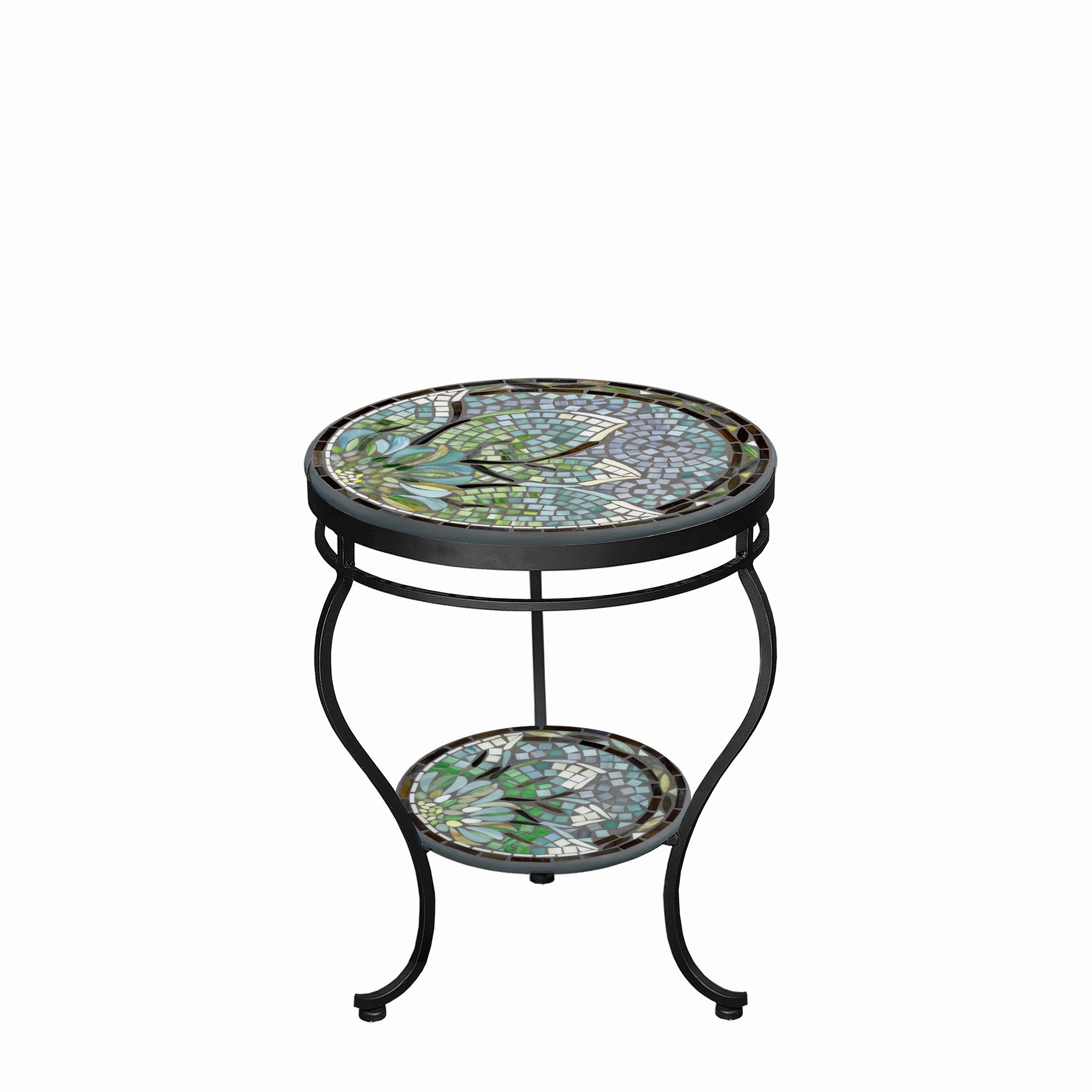 18" Mosaic Stone Top Double Tiered Side Table