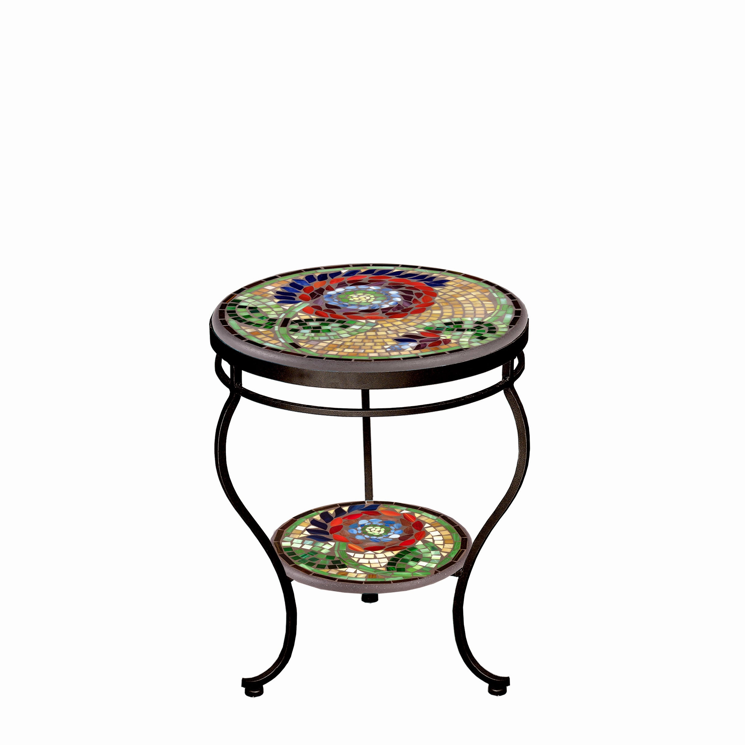 18" Mosaic Stone Top Double Tiered Side Table
