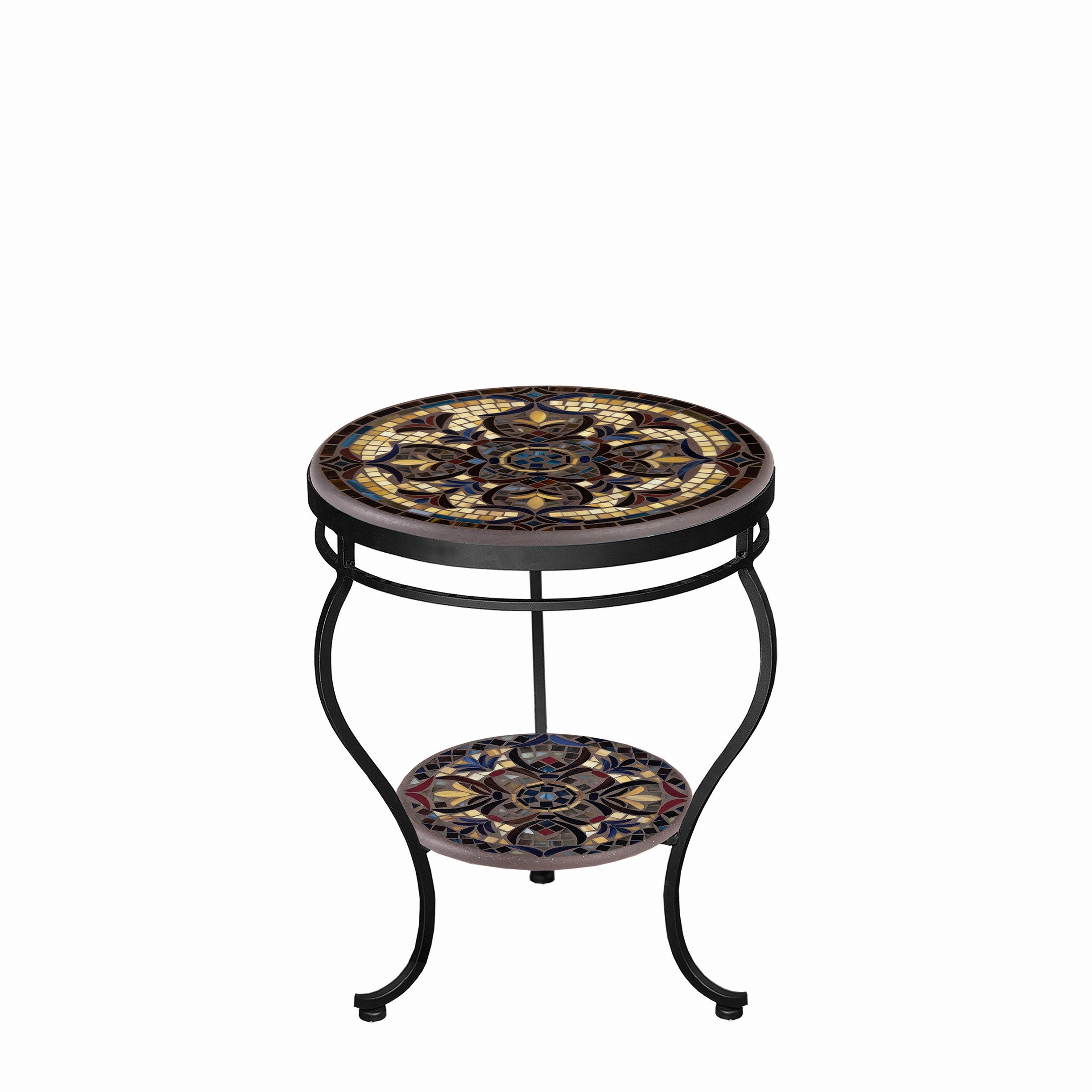 18" Mosaic Stone Top Double Tiered Side Table