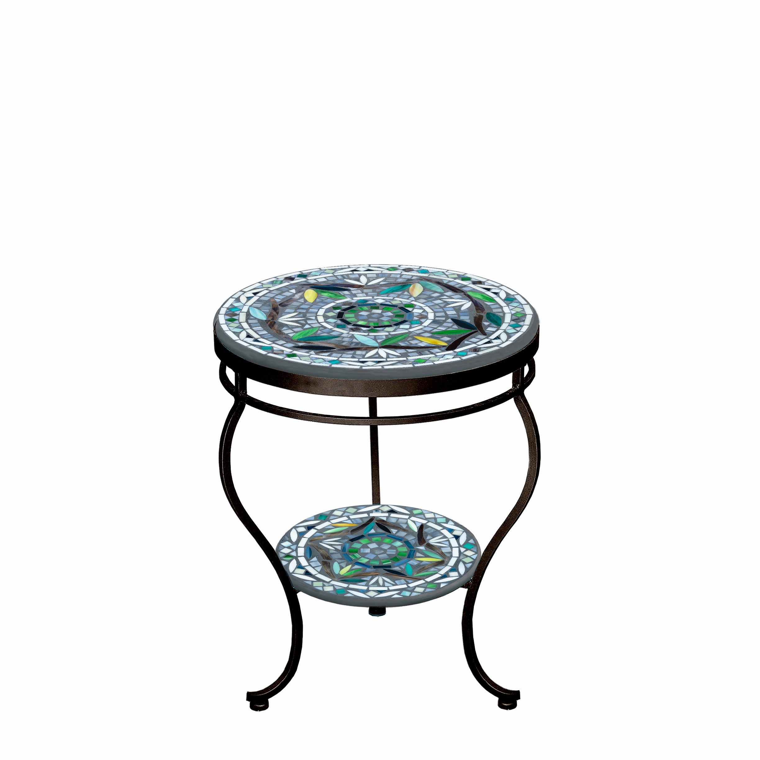 18" Mosaic Stone Top Double Tiered Side Table