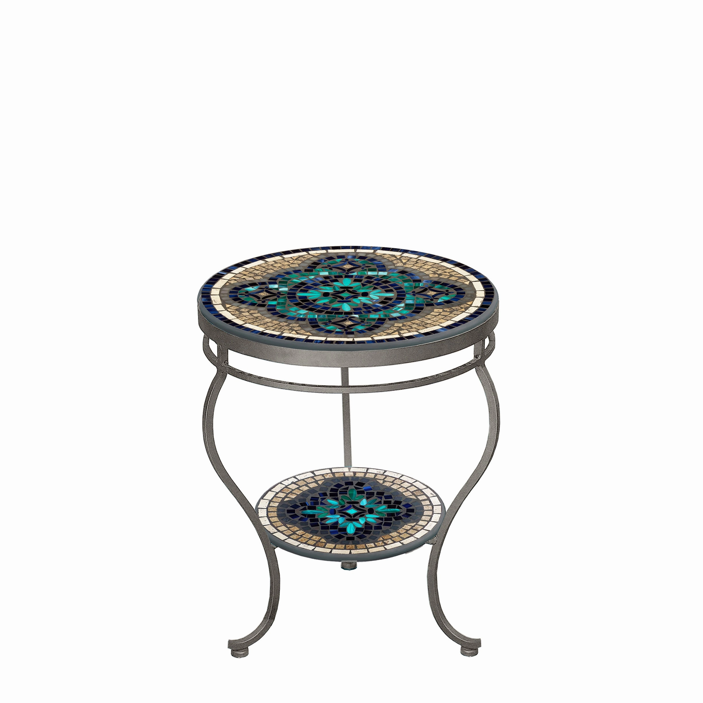 18" Mosaic Stone Top Double Tiered Side Table