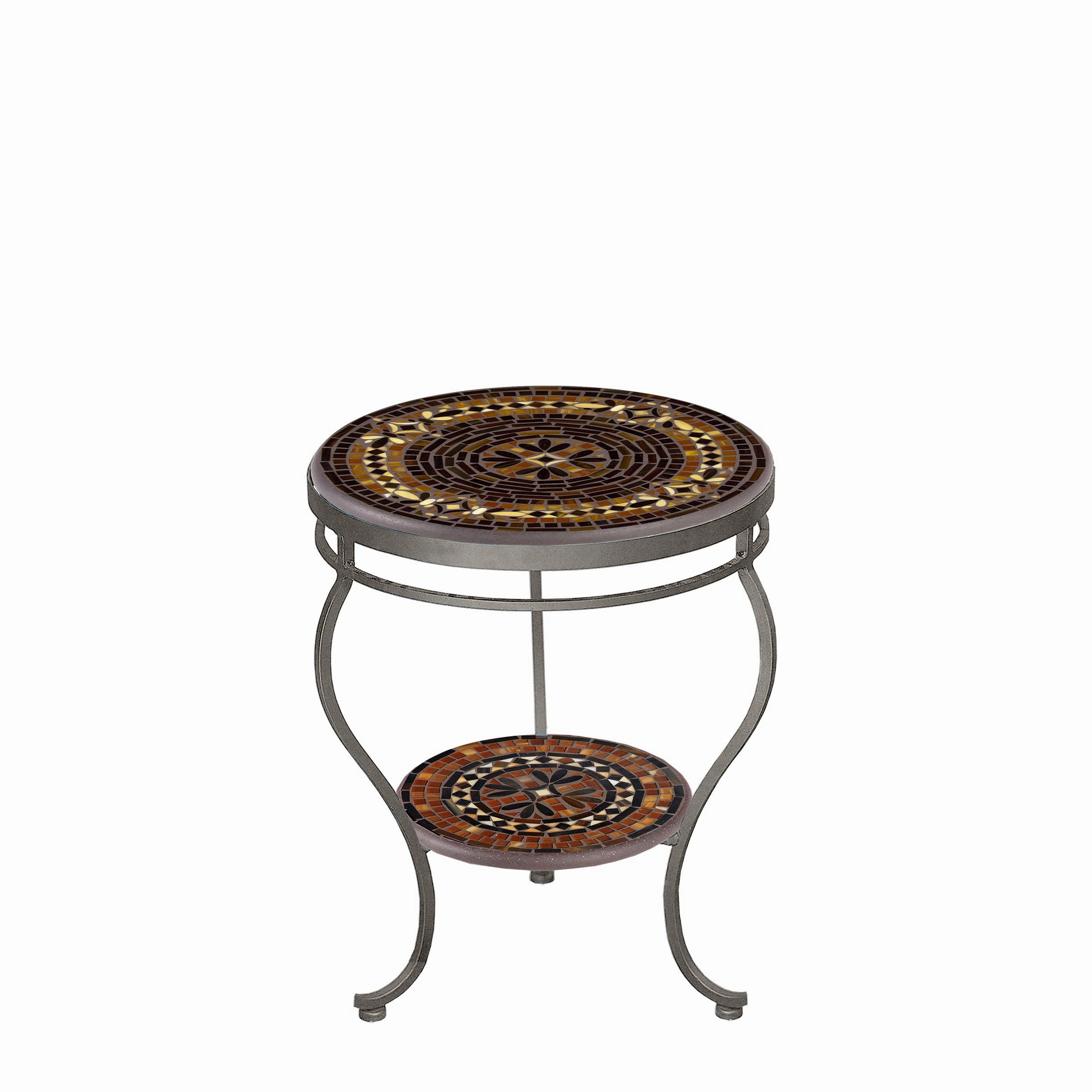 18" Mosaic Stone Top Double Tiered Side Table