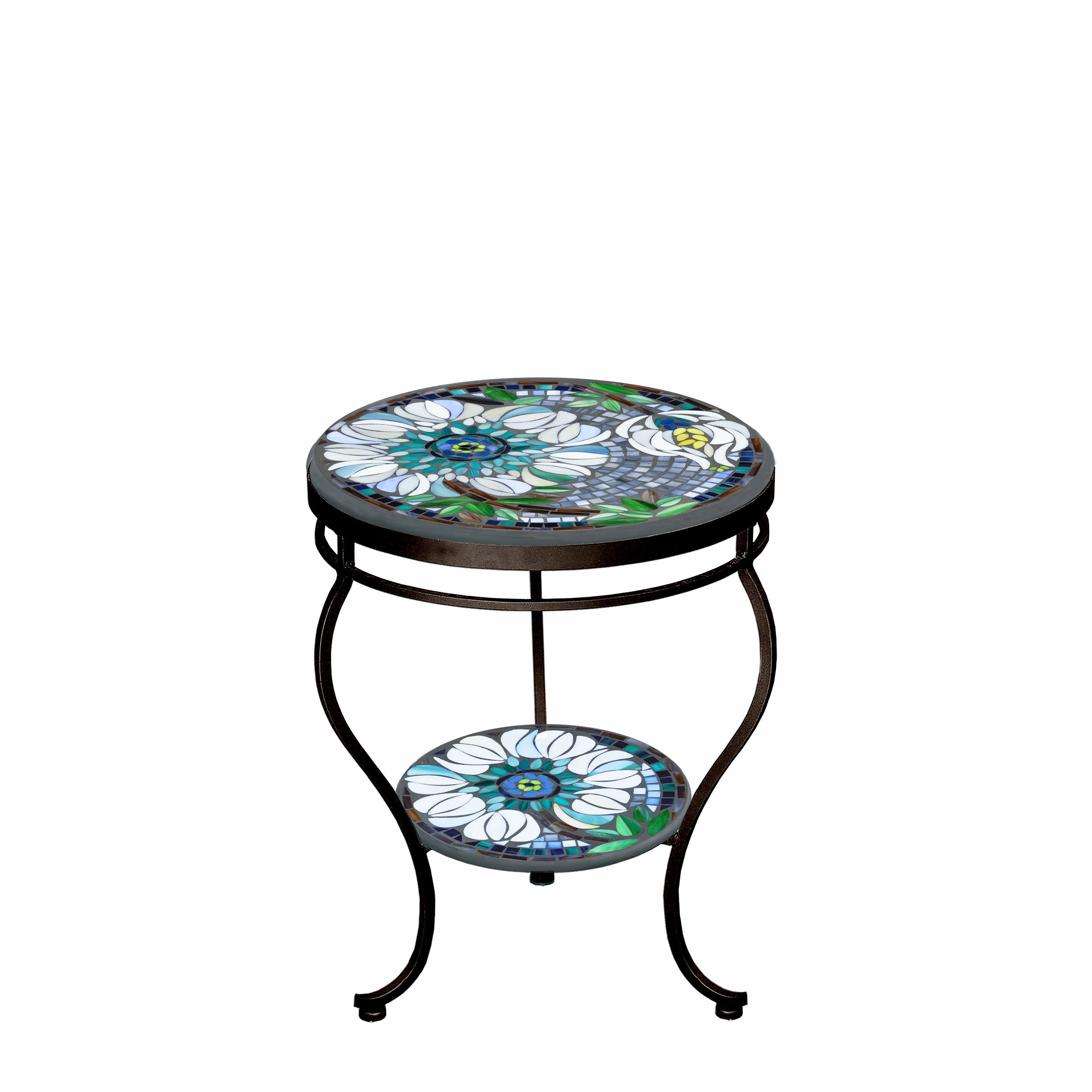 18" Mosaic Stone Top Double Tiered Side Table