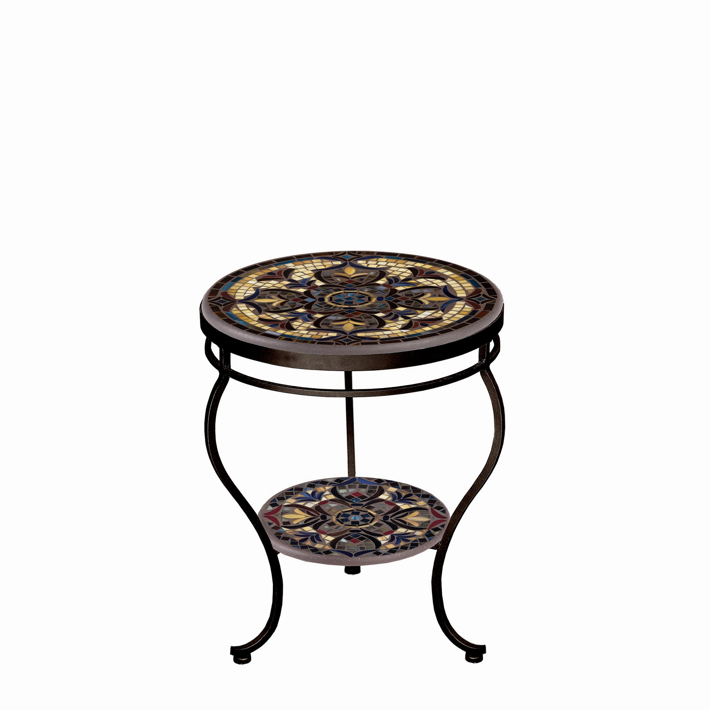 18" Mosaic Stone Top Double Tiered Side Table