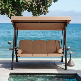 3-Seat Outdoor Porch Swing with Adjustable Canopy and Backrest, Brownoutdoor patio furniture set