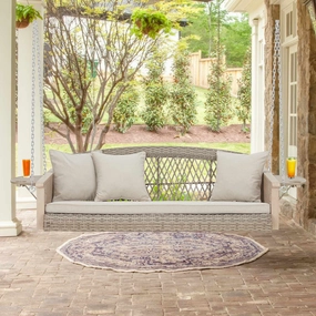 3-Seater Patio Porch Swing Bed with Cup Holders and Cushions, Beigeoutdoor patio furniture set