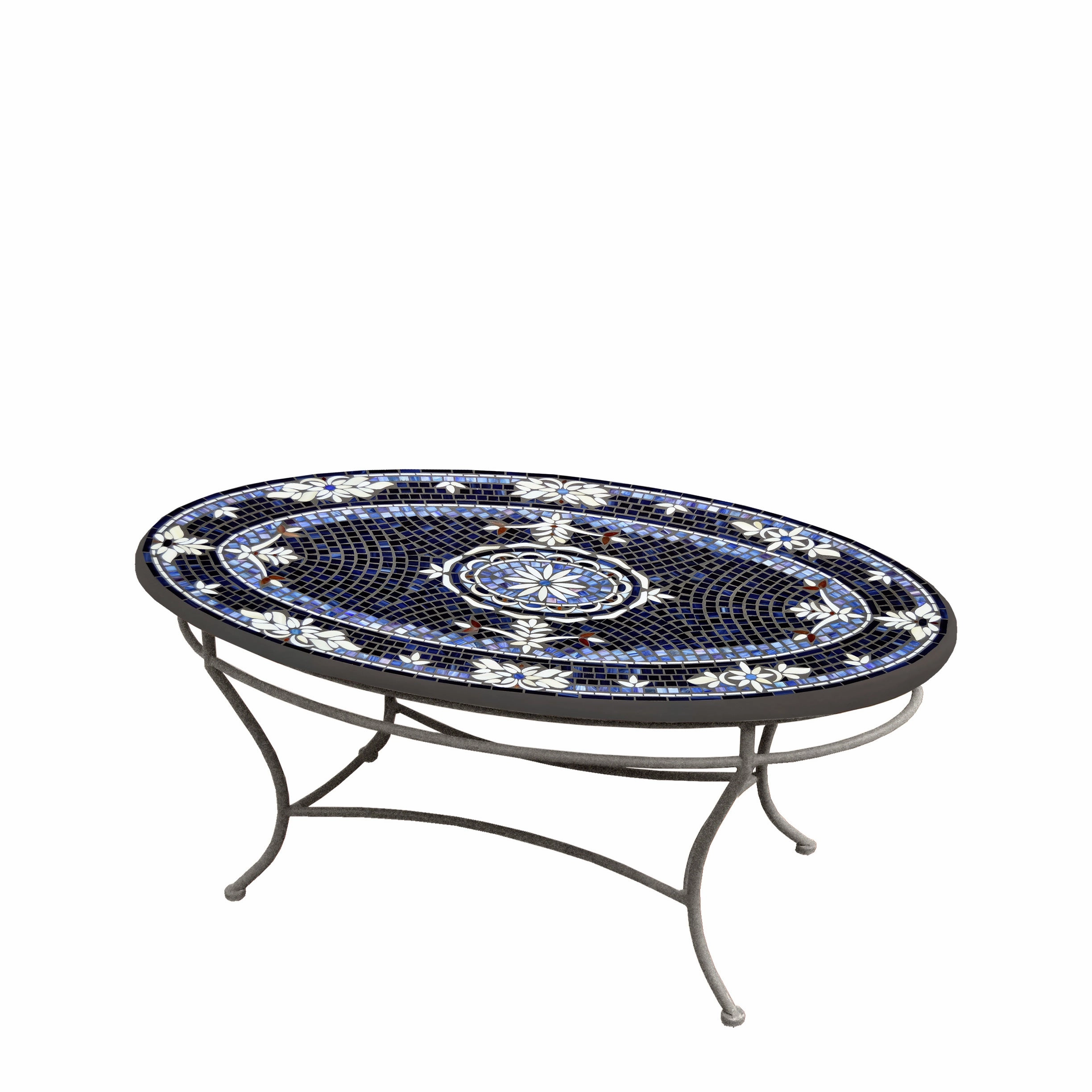 42" Oval Mosaic Stone Top Coffee Table