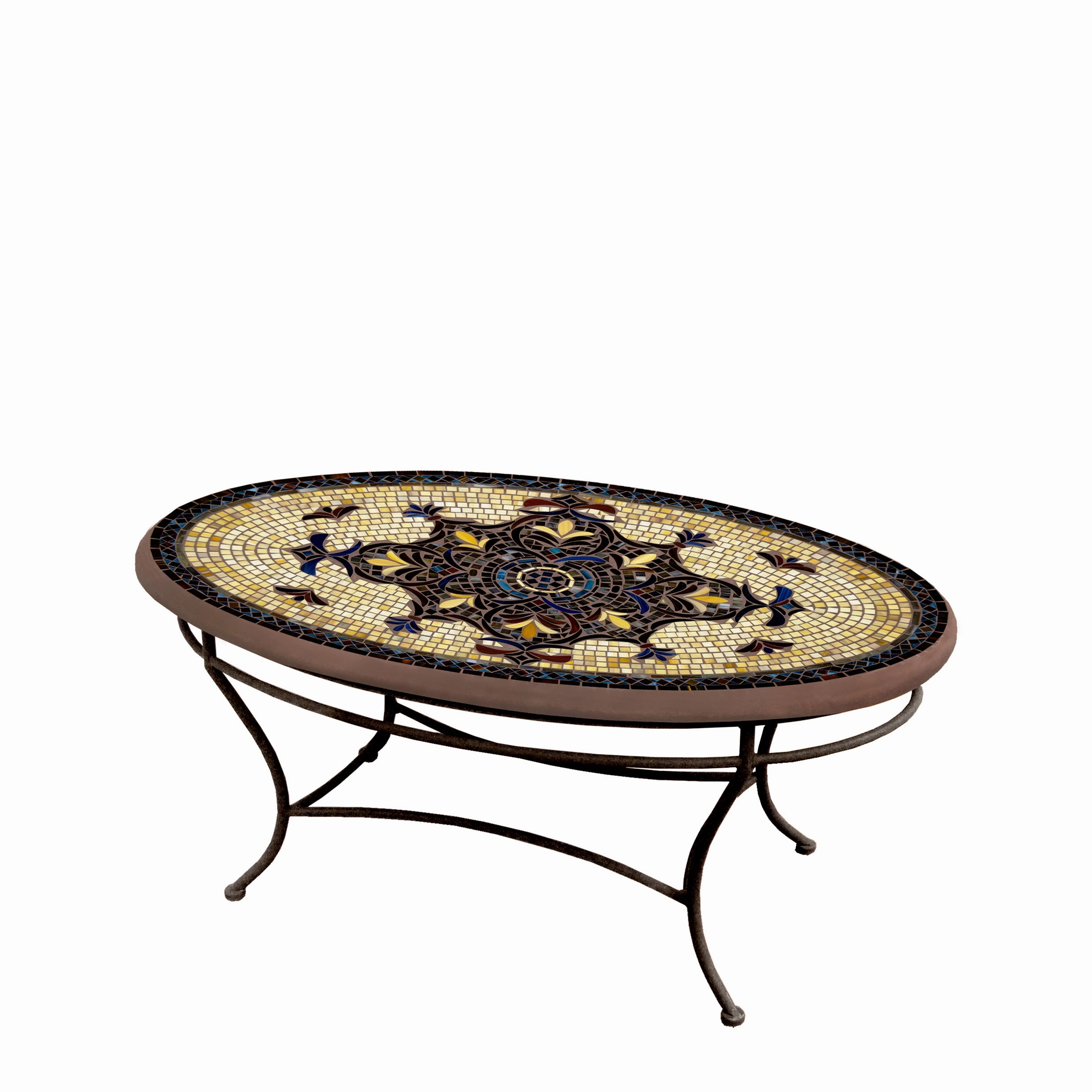 42" Oval Mosaic Stone Top Coffee Table